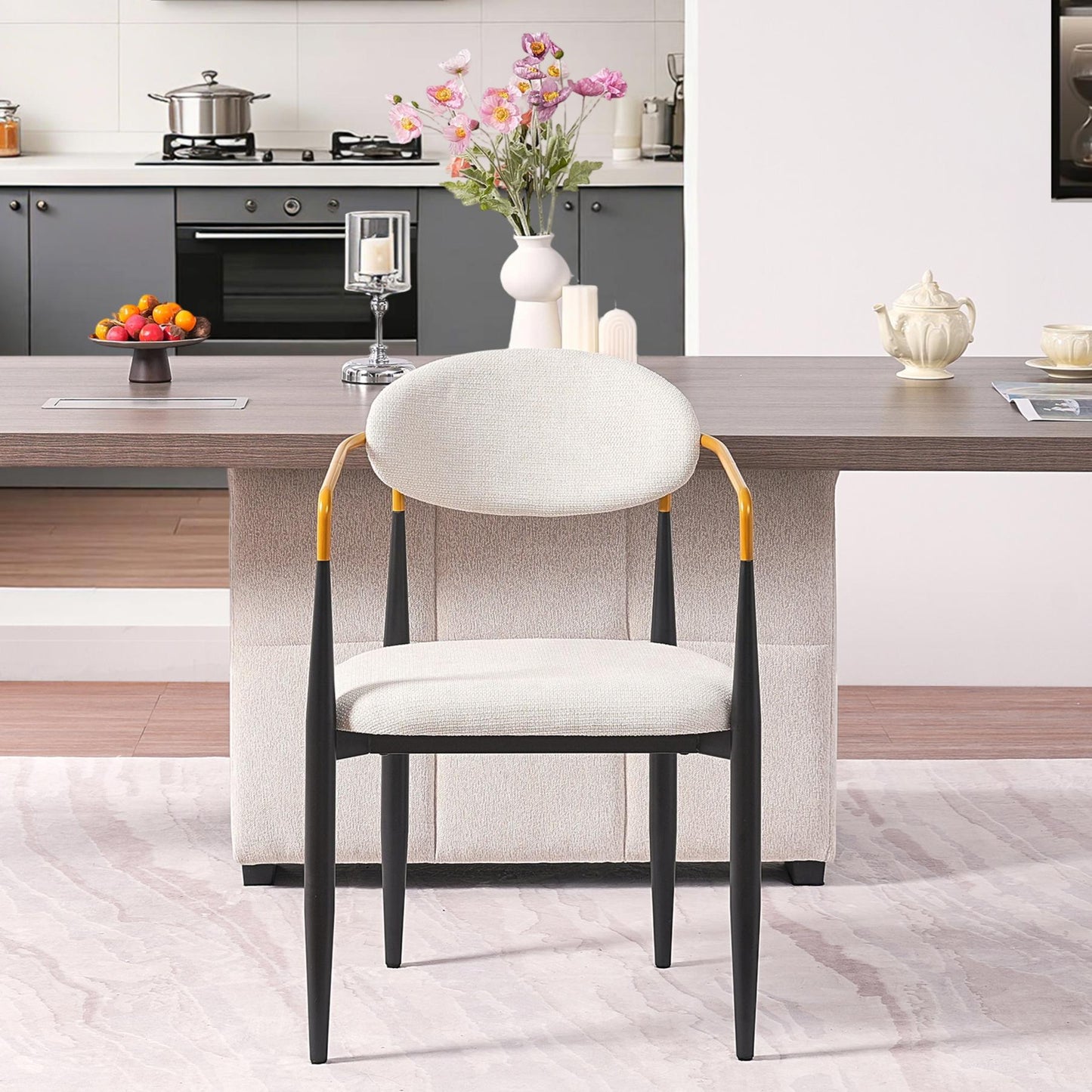 Modern Beige Foam Dining Chair - Ergonomic Comfort, Metal Frame