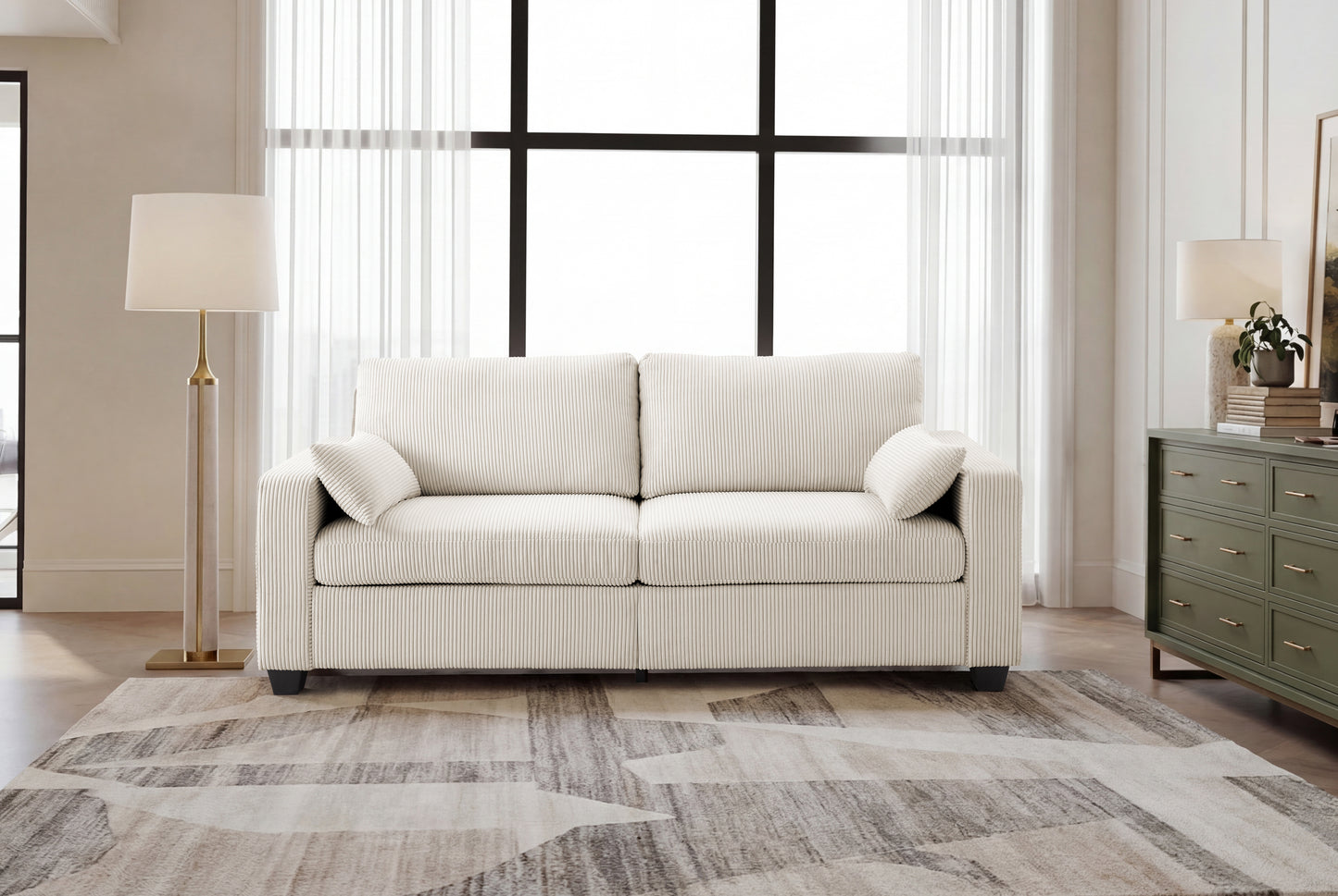 Modern Loveseat Sofa for Living Room, Removable Cover, Spring Cushions, Solid Wood Frame, Wide Armrest for Small Space