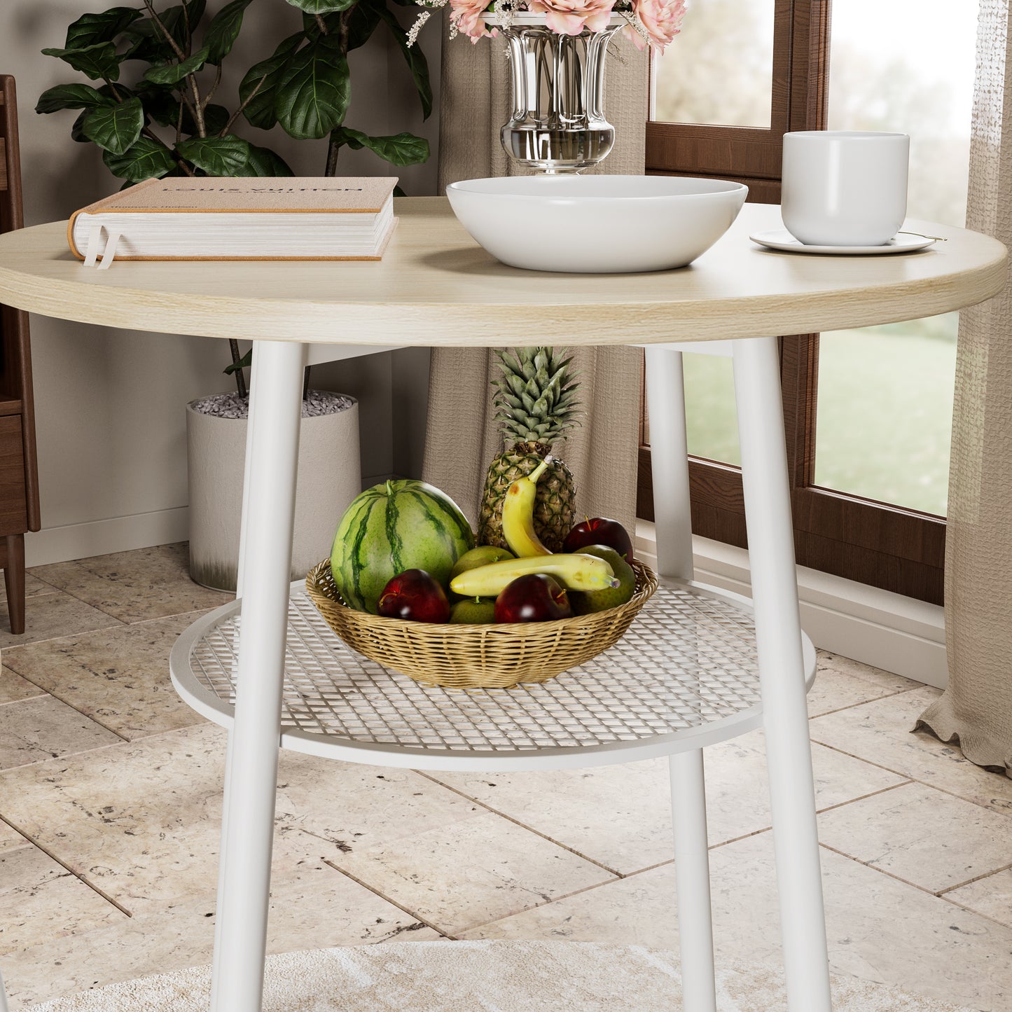 White Oak Counter Height Table Set with 2 Bar Stools