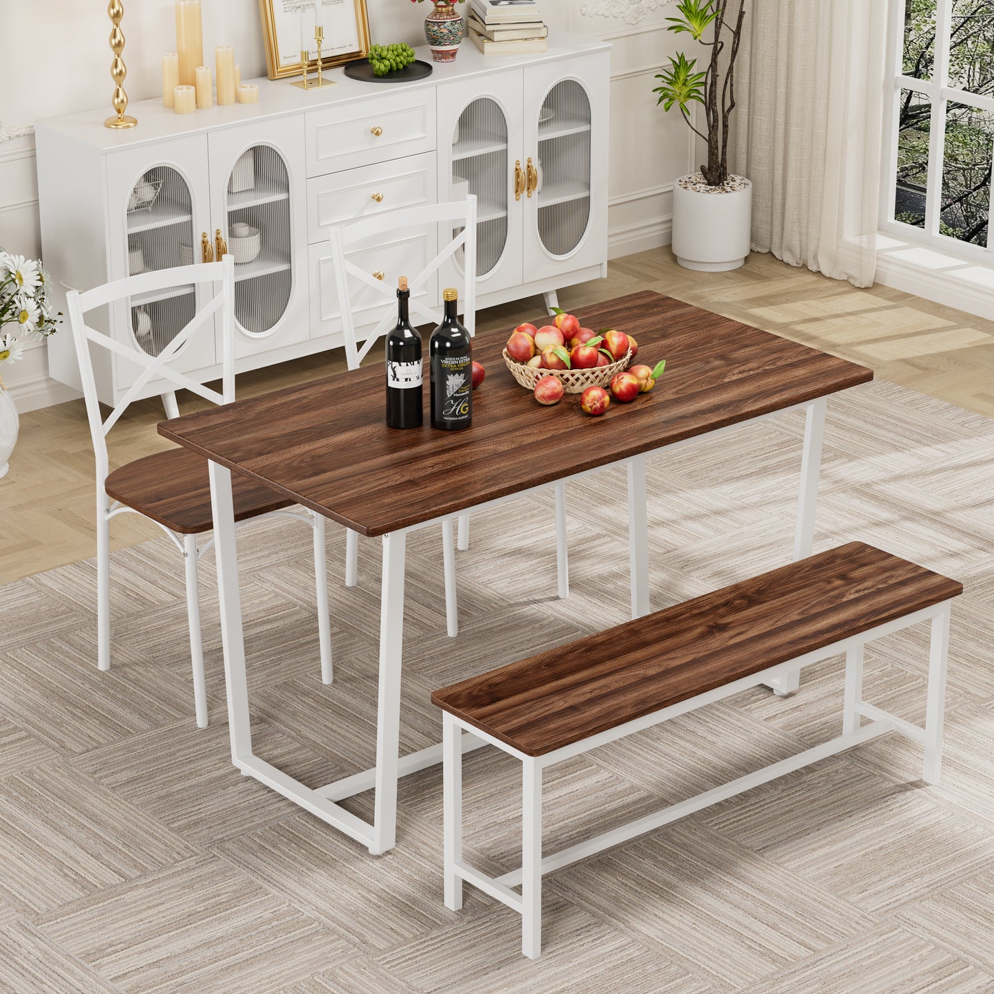 Four-piece set table and chair with backrest, industrial style, solid structure