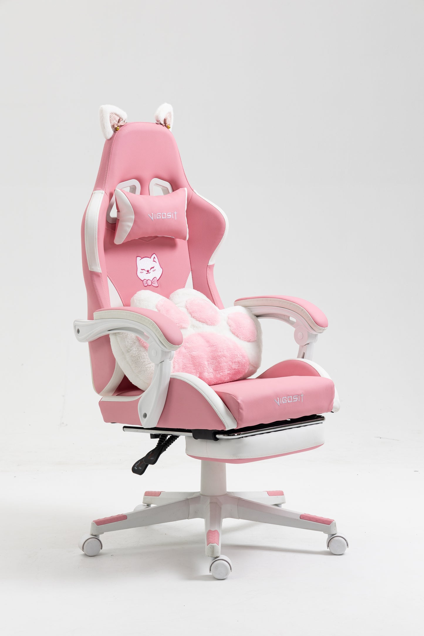 Pink Cat Gaming Chair - PU Leather Recliner