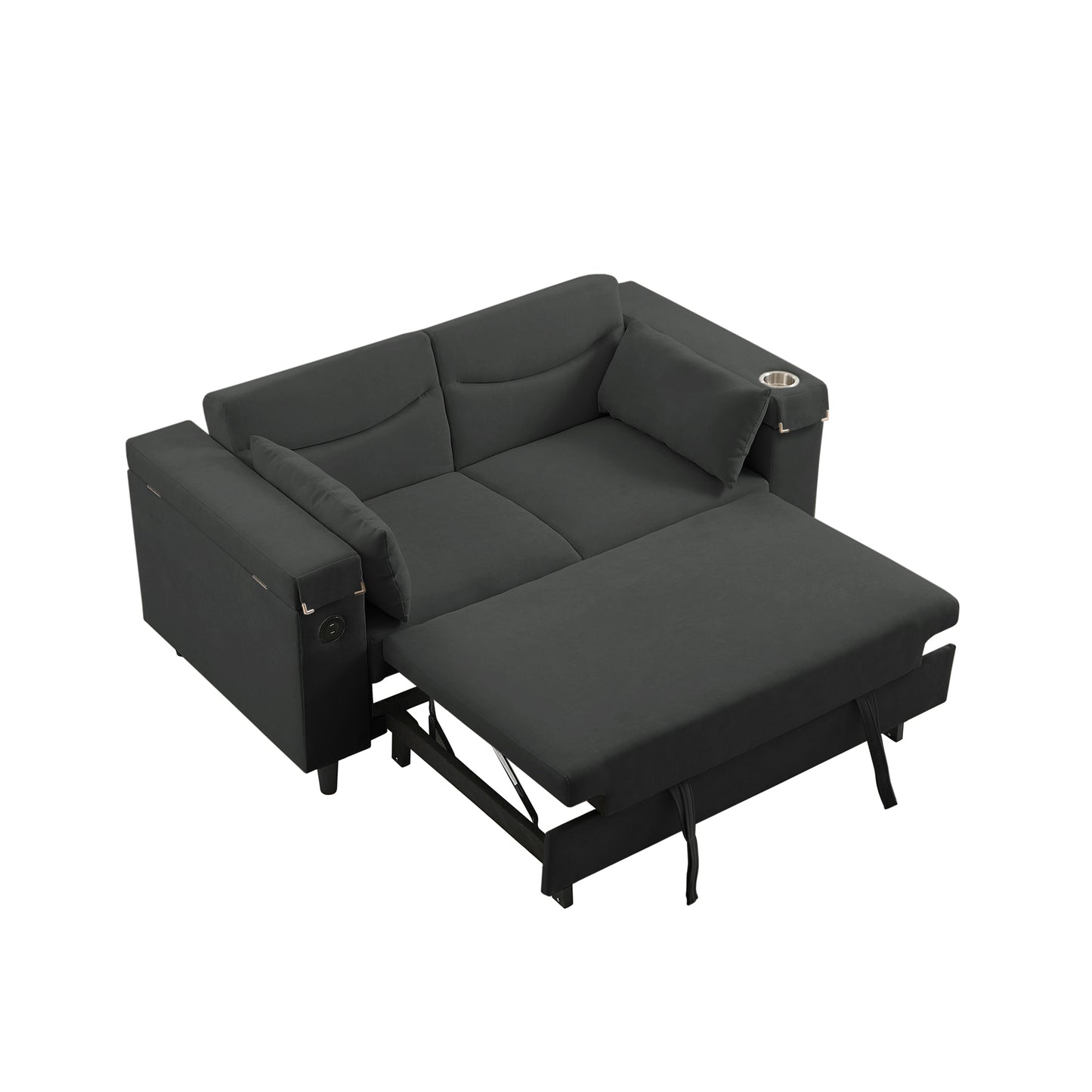 Dark Gray Sofa Bed with Storage & USB - 2 Seats for Living Room