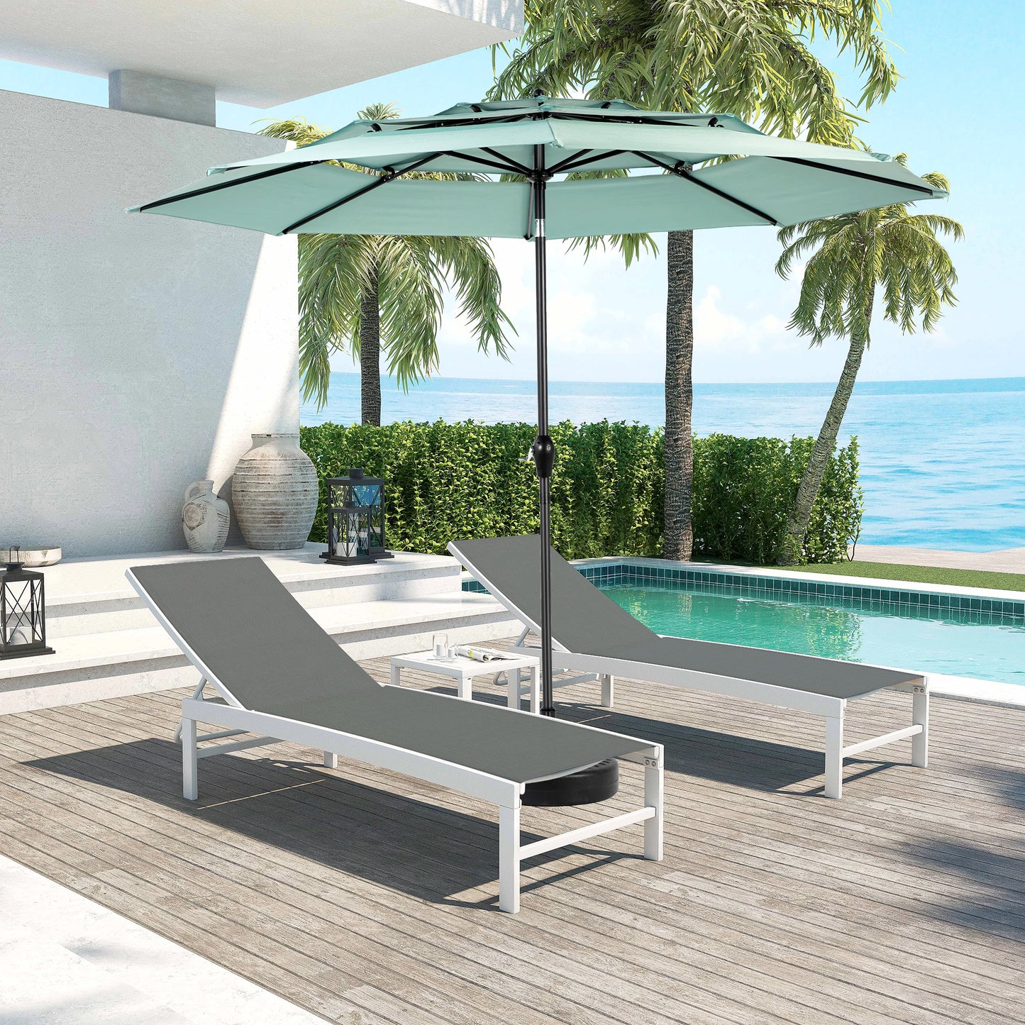 Aluminium 10ft 3 Tier Auto-tilt Umbrella ,Outdoor Patio Umbrella - Market Table Pool Deck Umbrella (Base Not Included) - ( Light green )