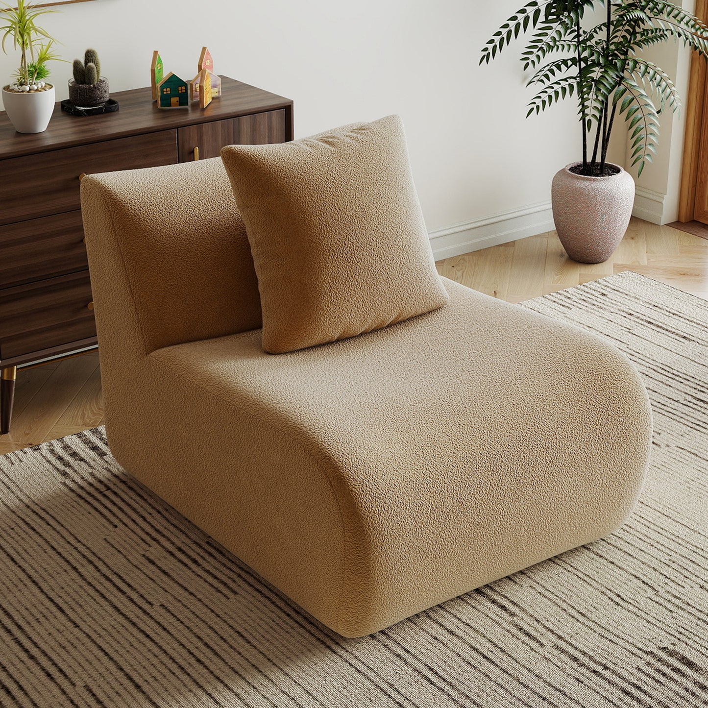 Armless Sofa W/Pillow Teddy Fabric-Camel