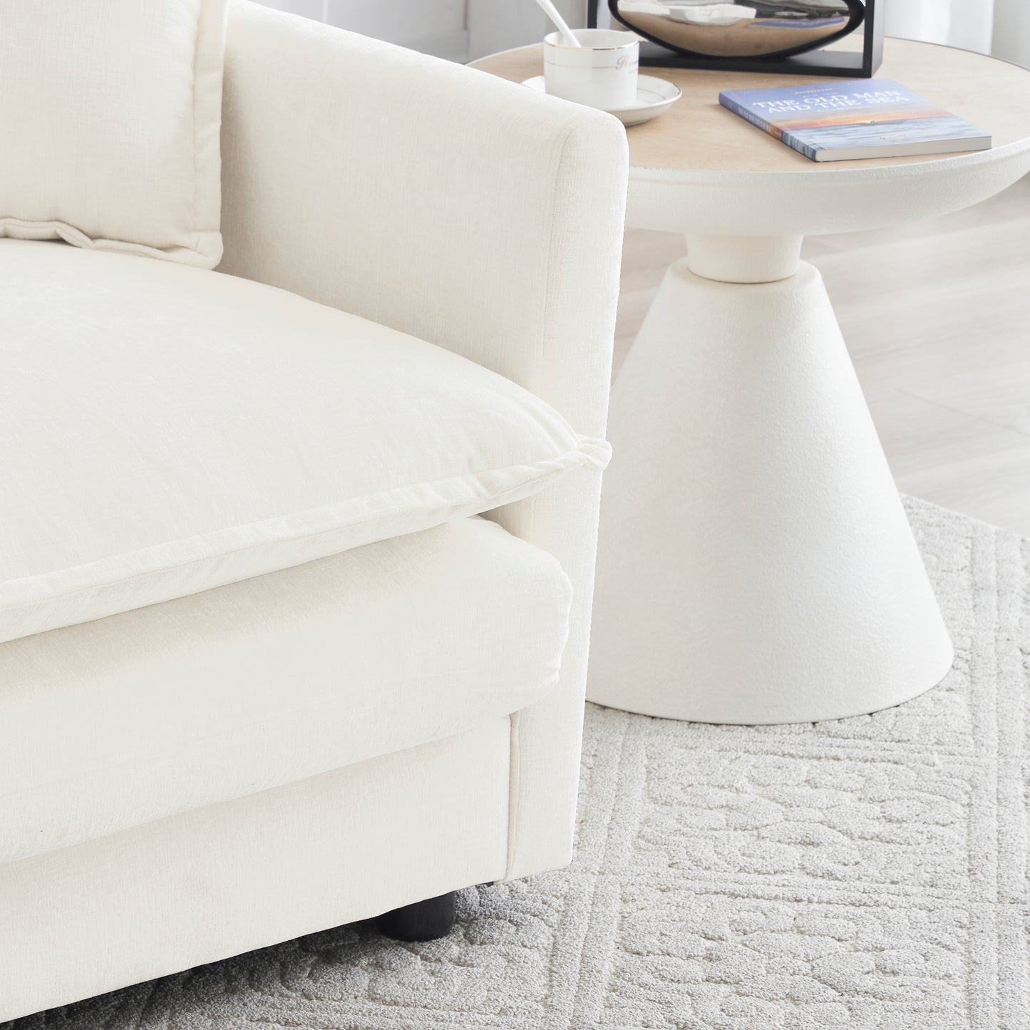 6 Seat White Chenille Sofa Set - Large Sectional Sofa