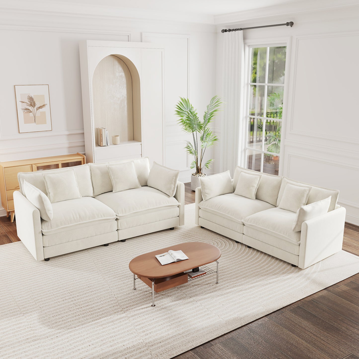 2 - Piece Living Room Set , 2 Pieces Upholstered Loveseat and Couch for Home Office Lounge, Sofa Set of 2, 2-Piece (2+2 Seat) Couch Set For Living Room ,White Chenille