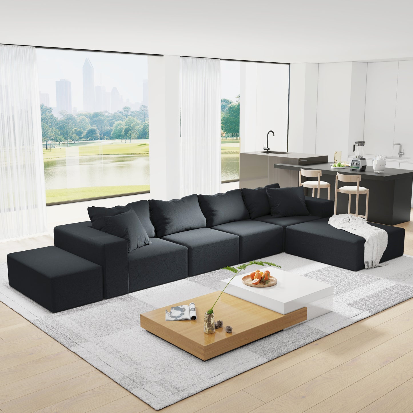 Modern Upholstered Sectional Sofa Couch Set,Modular 132" L Shaped Sectional Living Room Sofa Set With 6 Pillows,Free Combination Sofa Couch for Living Room,Bedroom