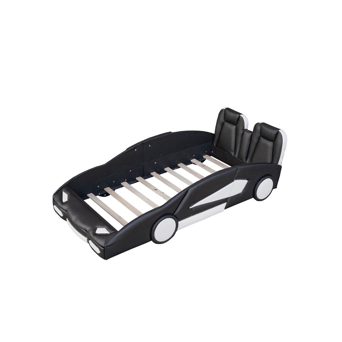 Twin Size Race Car Bed - Black Pine Platform for Bedroom
