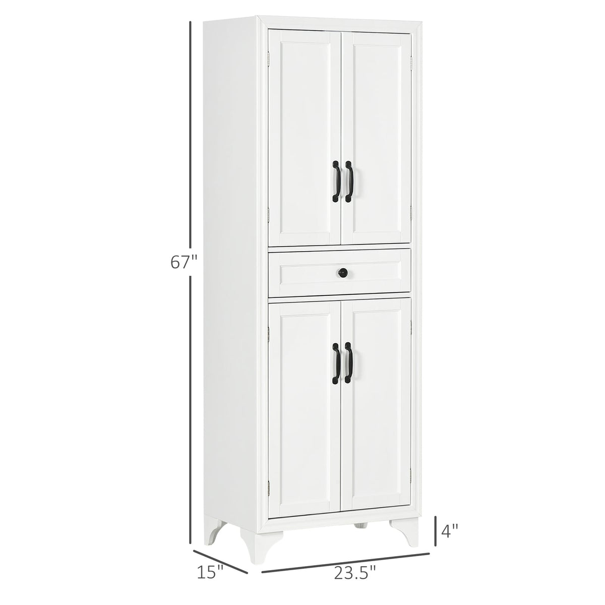White MDF Kitchen Pantry Cabinet - 67" Tall Storage