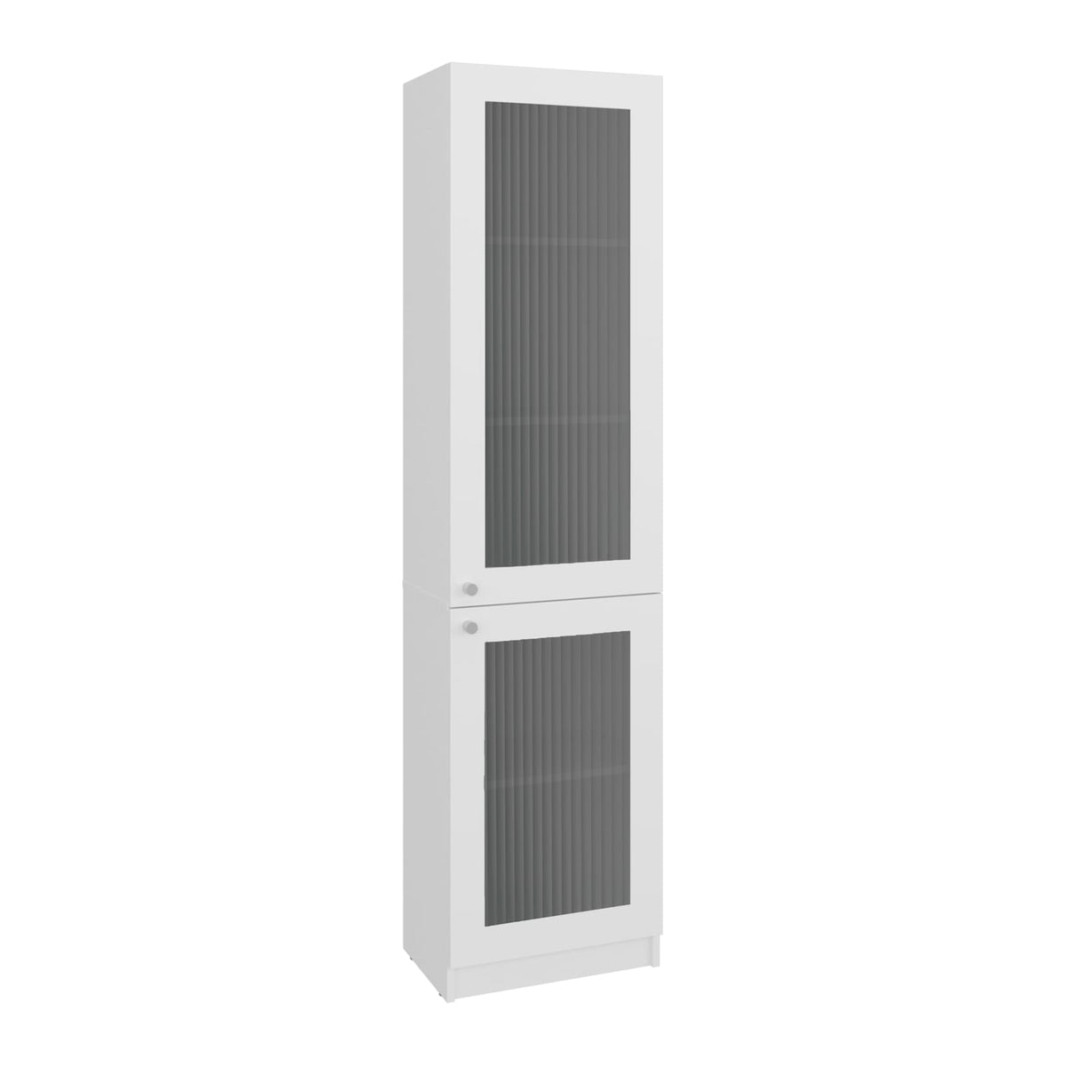 White Bookcase Cabinet with Glass Doors - 5 Shelves for Living Room