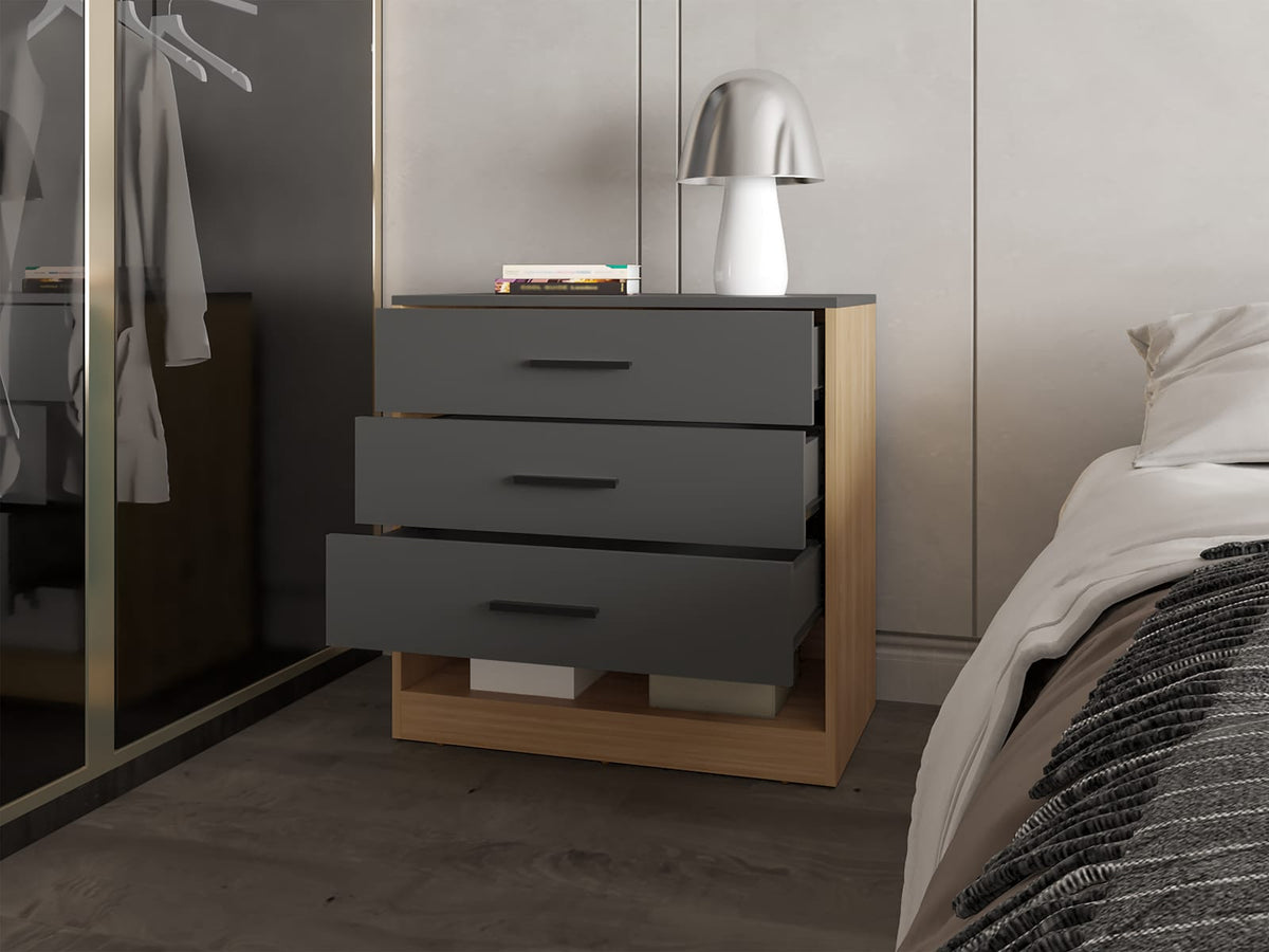 3-Drawer Multicolor Particle Board Dresser - Bedroom Storage