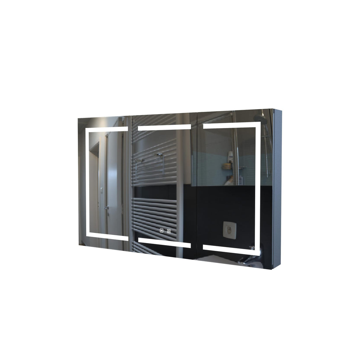 47 Inch Matte Black Bathroom Cabinet with Mirror and LED Light