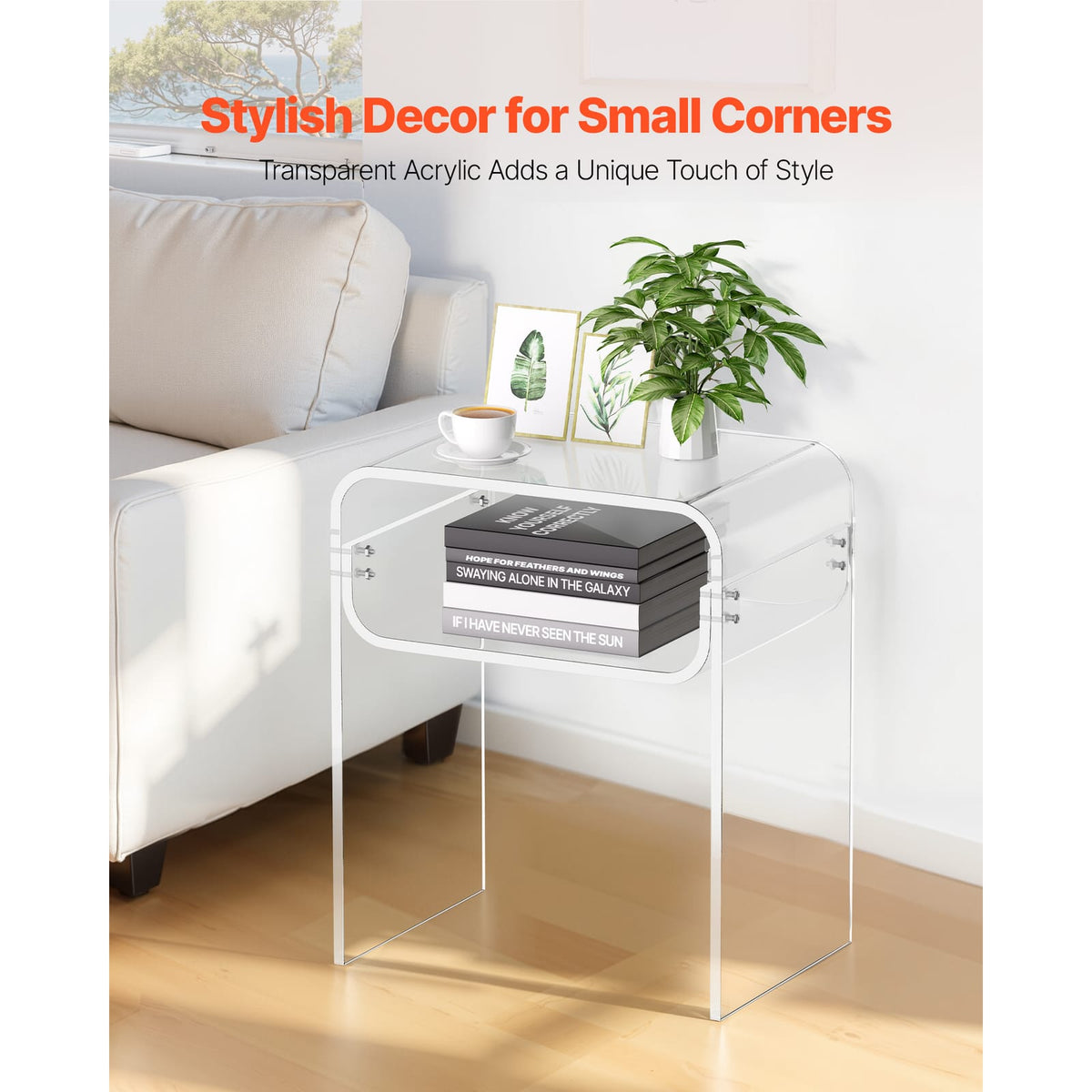 Acrylic Side Table - 2 Tier Clear Bedside Storage Shelf