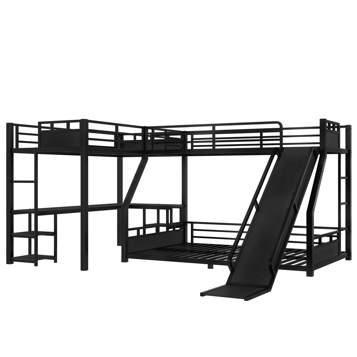 Metal Triple Bunk Bed with Desk and Slide for Kids Playroom for Bedroom