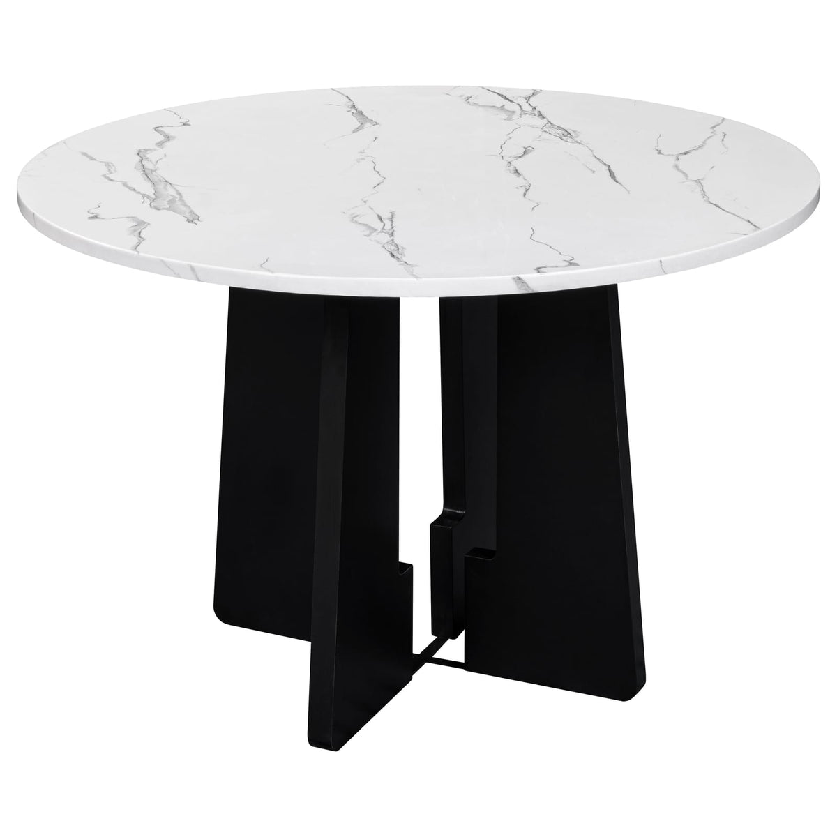 Round Dining Table, 43-Inch MDF, White/Black Modern Farmhouse Style
