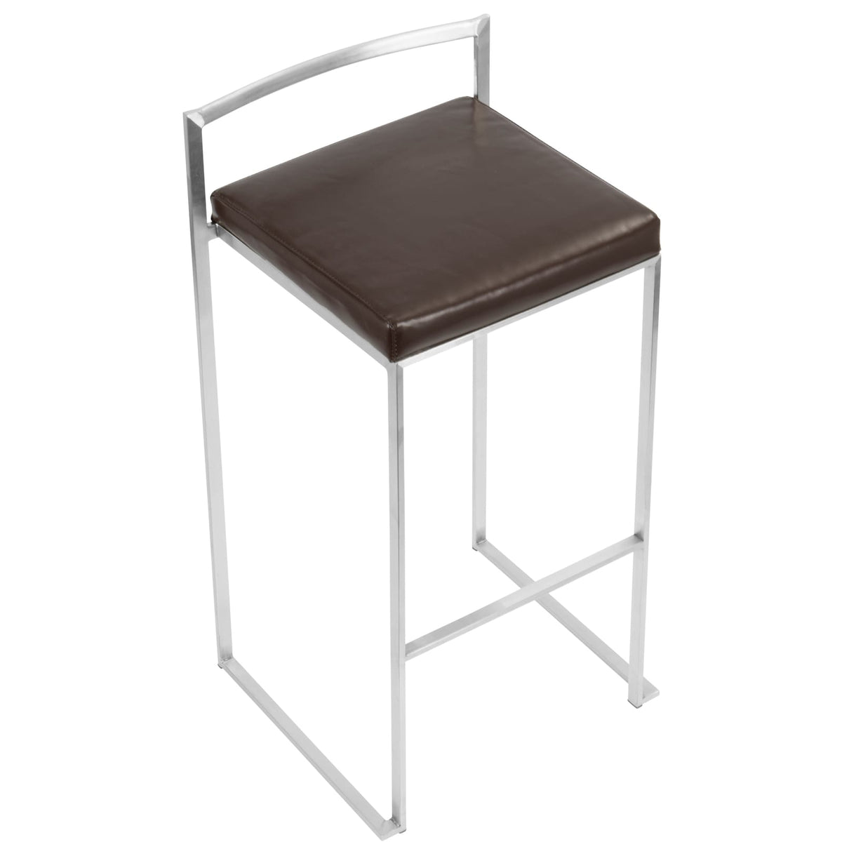 Stackable Barstools Set of 2 in Brown Faux Leather for Kitchen Dining
