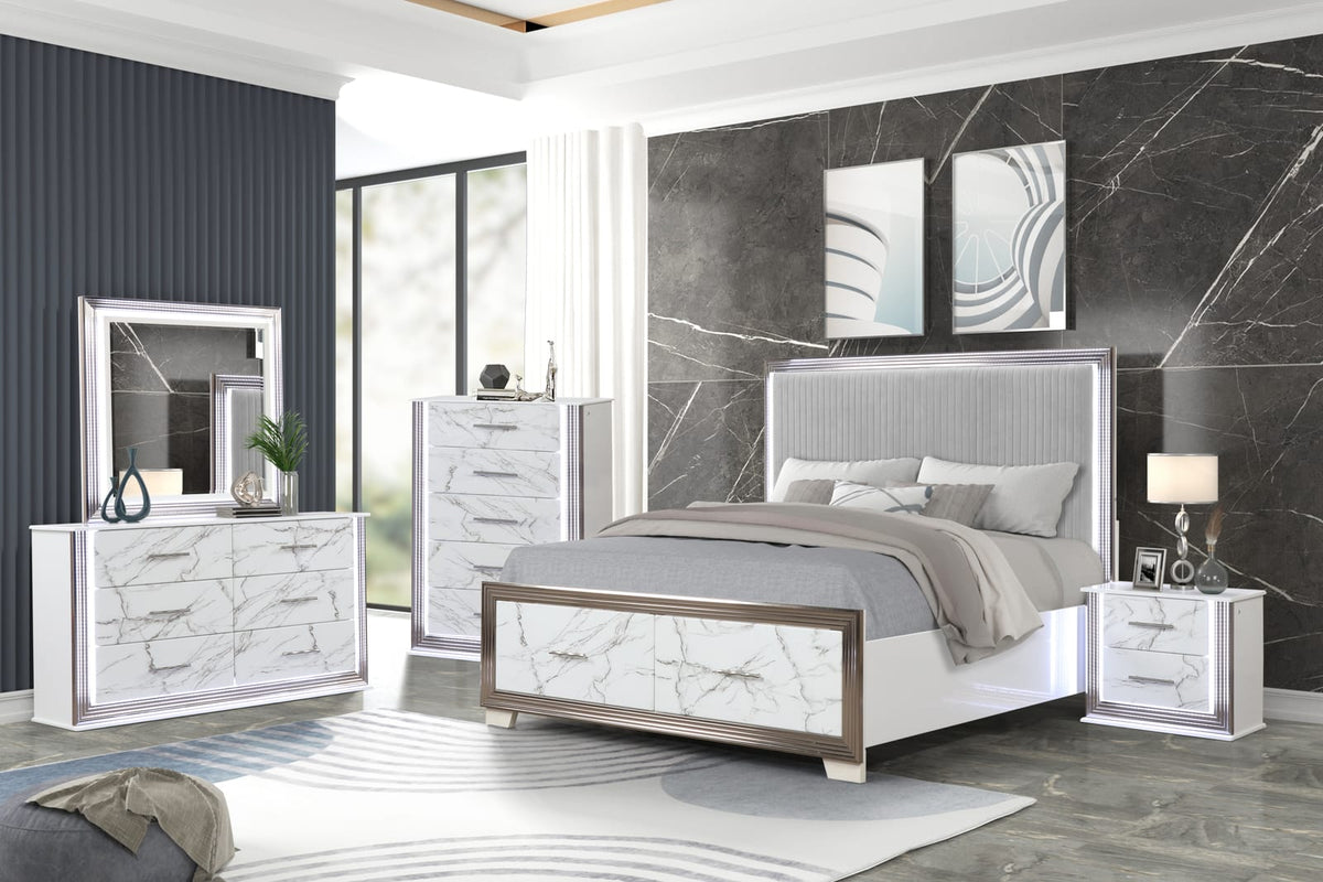 Modern Wood LED Vanity Mirror with Metallic Trim for Bedroom Accent