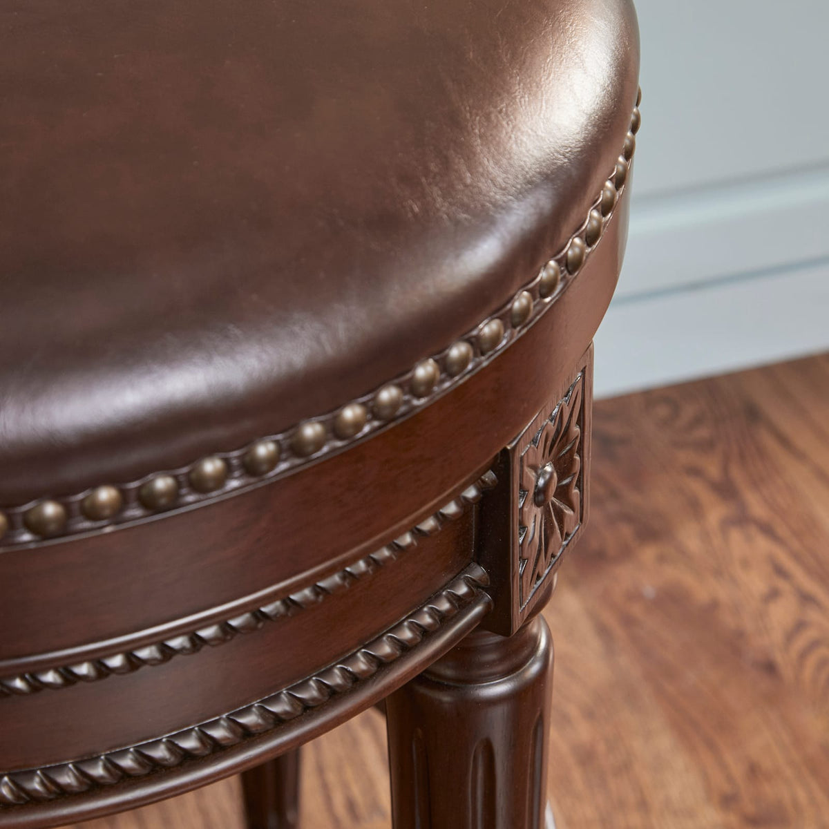Walnut PU Leather Counter Height Swivel Barstool 26 Inch for Bedroom