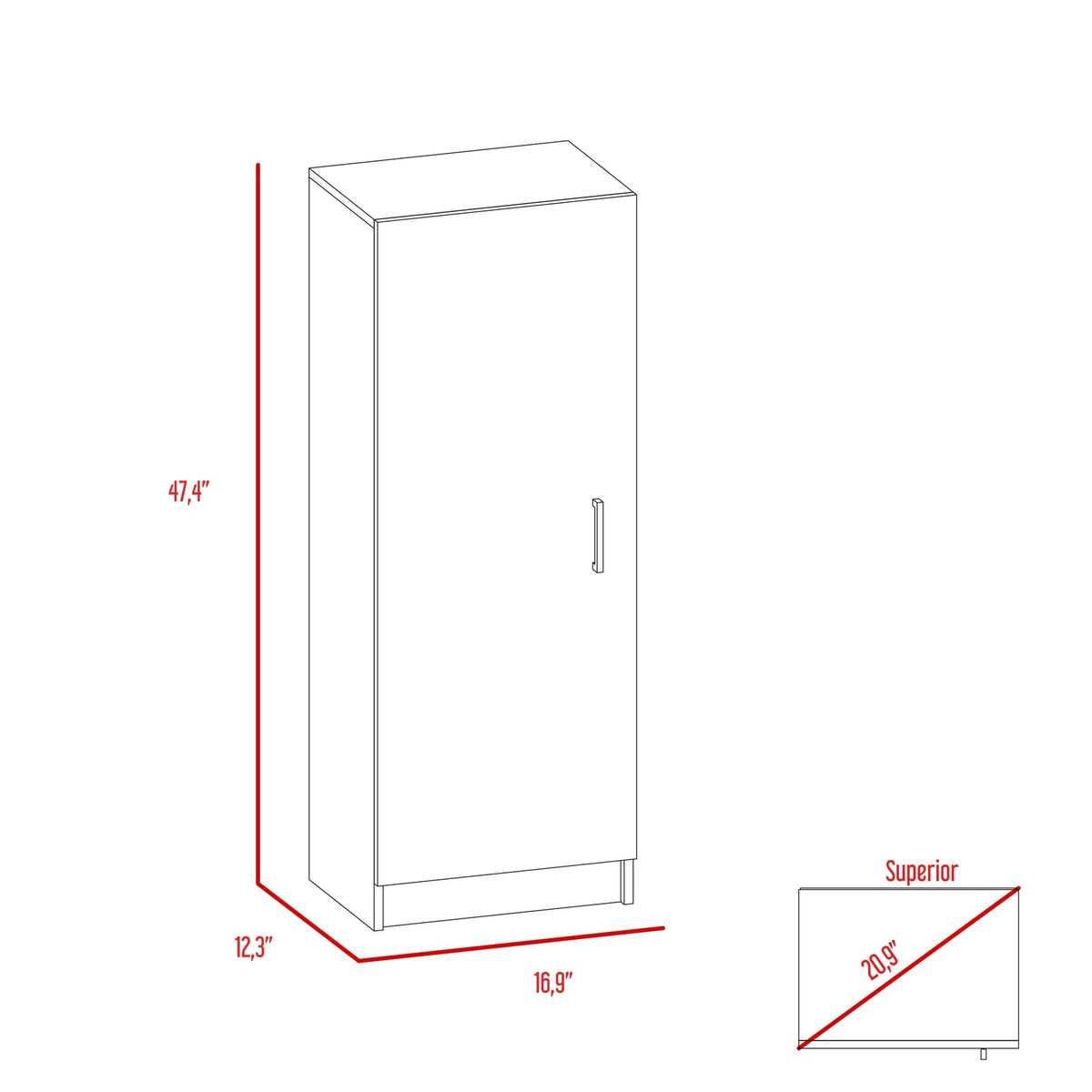 White Pantry Cabinet - 12.3" W x 16.9" D x 47.4" H