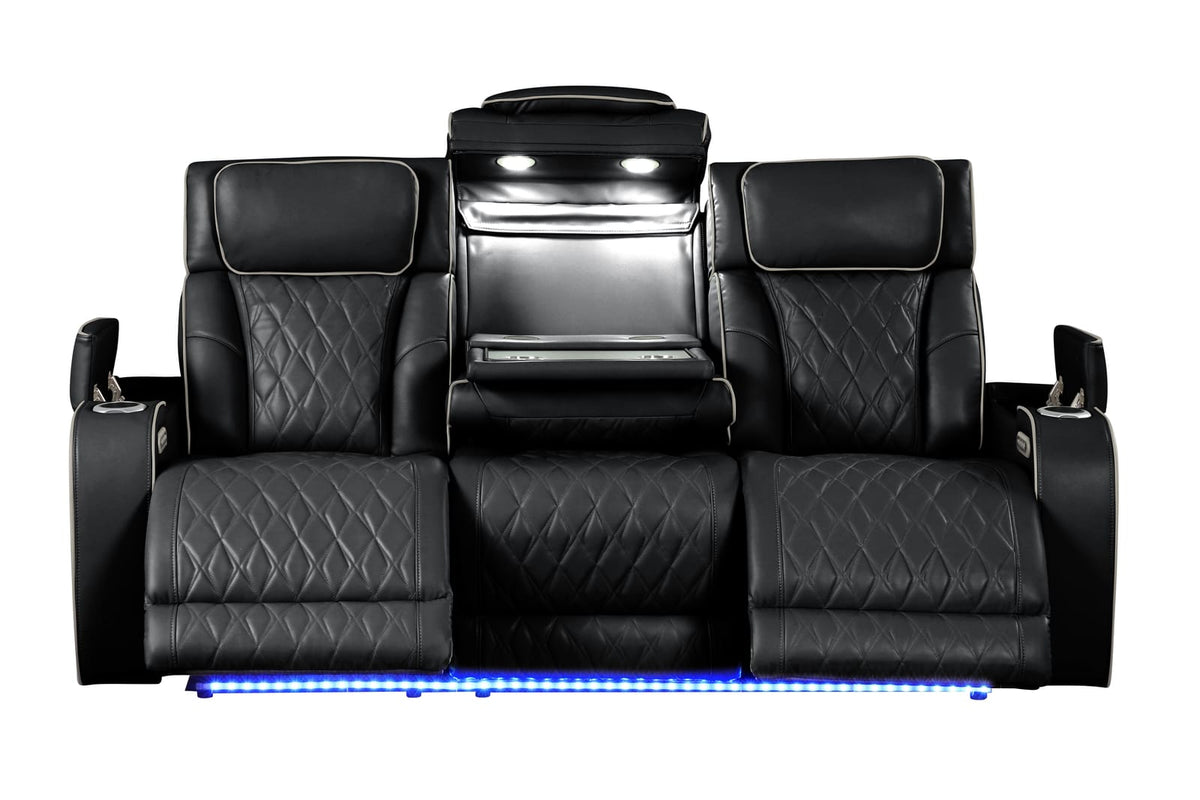 Fortuner Modern Style Recliner 2PC Black Faux Leather Set - Wood Frame