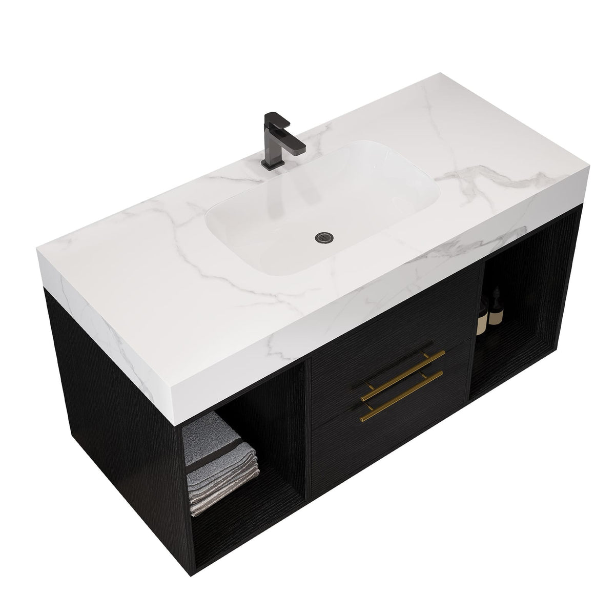 Modern White Black Bathroom Vanity with Storage