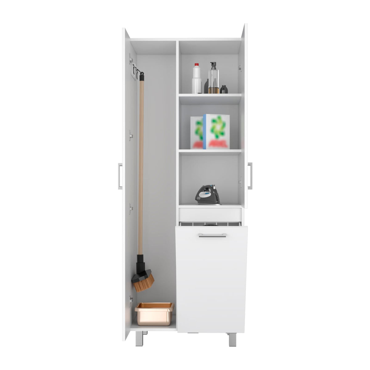 71" White Particle Board Broom Closet Cabinet for Living Room