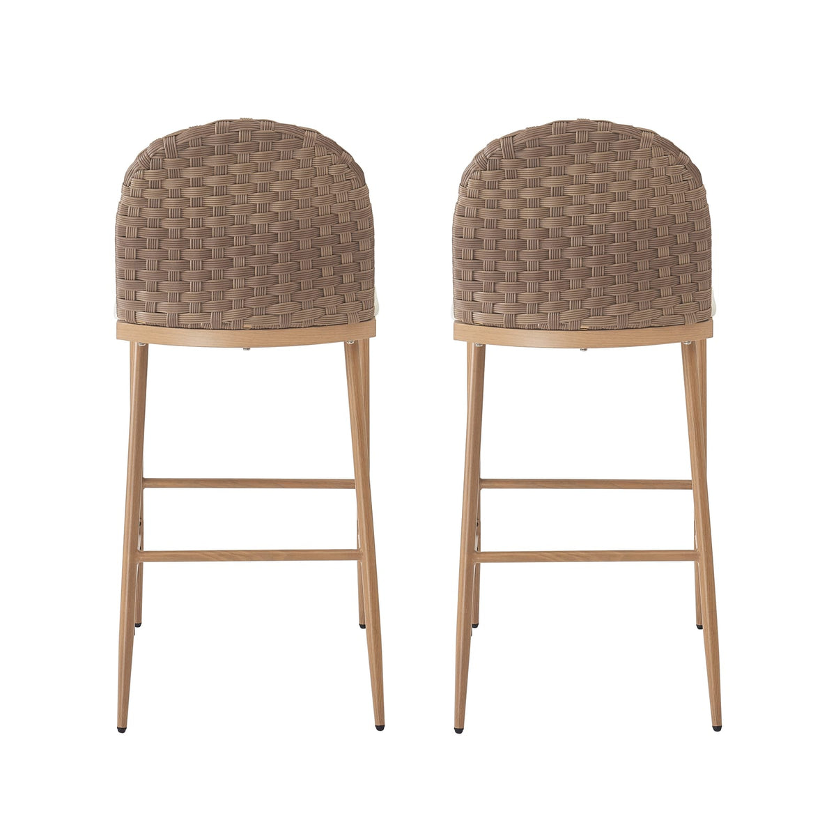 Farmhouse Barstools Set of 2 - Beige & Brown Rattan Counter Stools