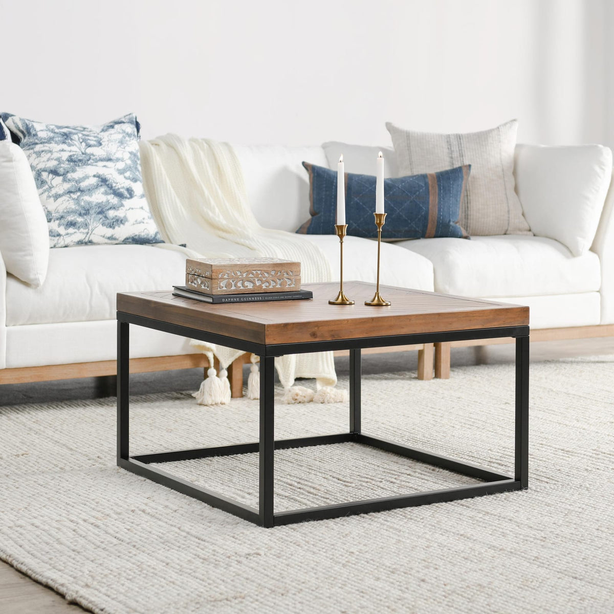 Chantel 30" Square Coffee Table Almond - Modern Farmhouse Style