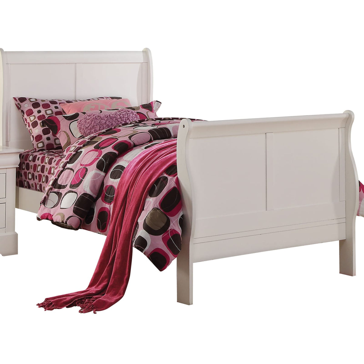 Full White Sleigh Bed Frame - Traditional Style for Bedroom