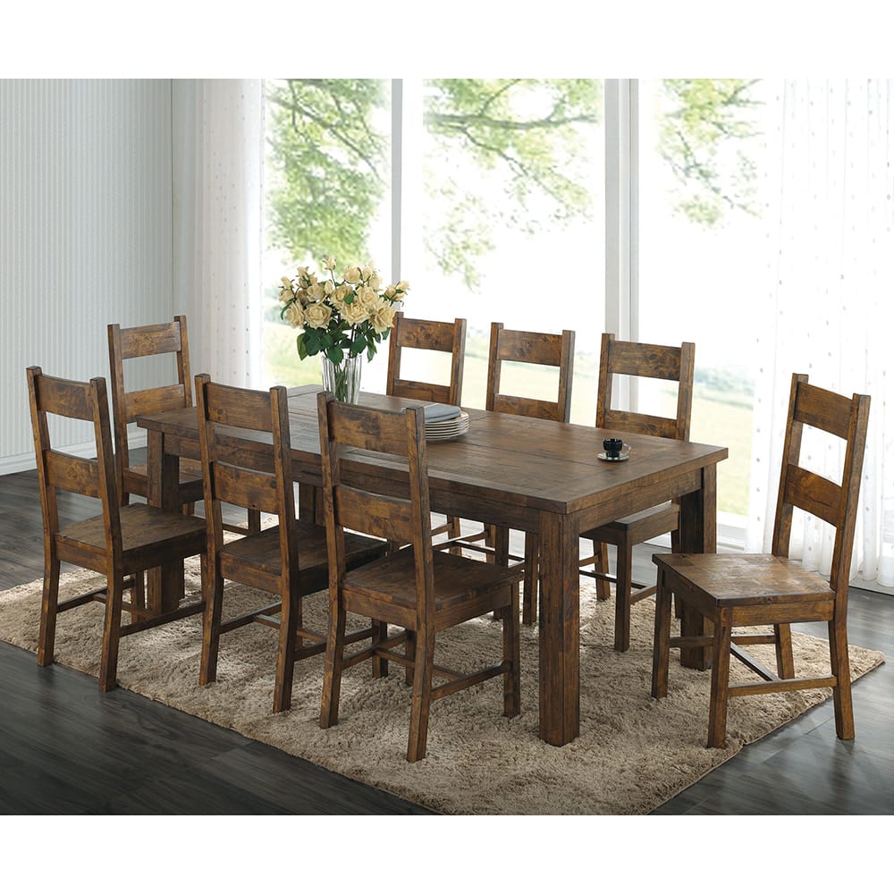 Farmhouse Brown Dining Table Seats 8 | Solid Rubberwood