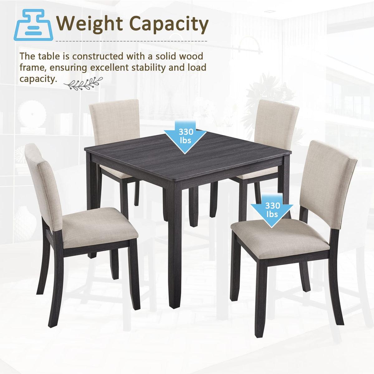 Antique Black Wood Dining Table Set - Seats 4 for Dining Room