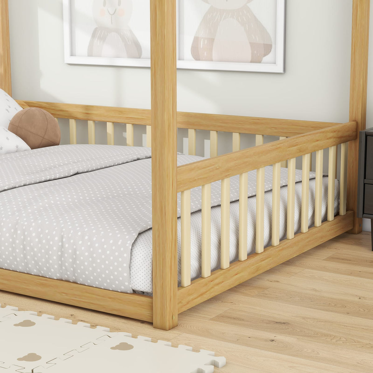 Full Size Rubber Wood Bed Frame Natural Canopy Bed