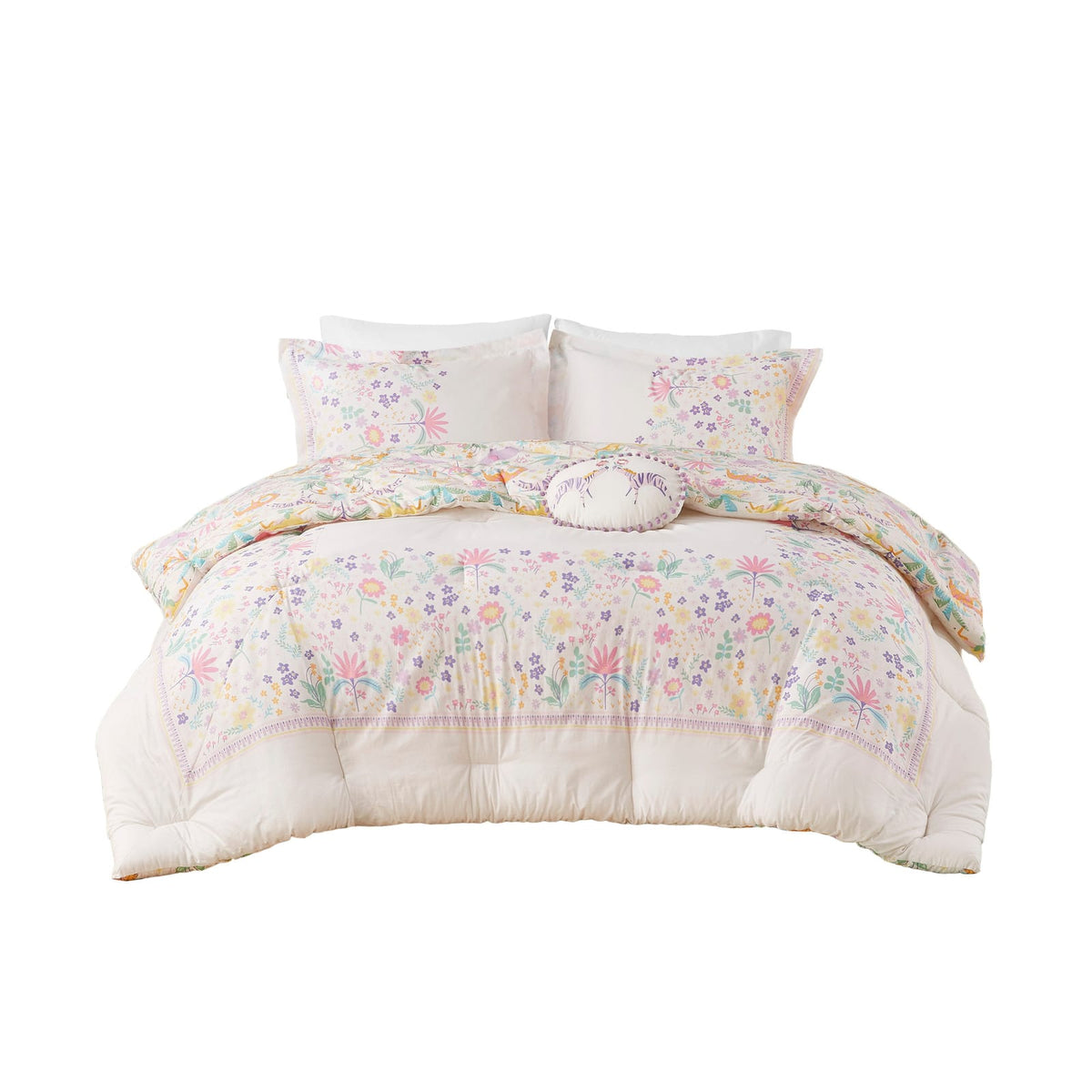 4 Piece Floral Reversible Cotton Comforter Set Purple