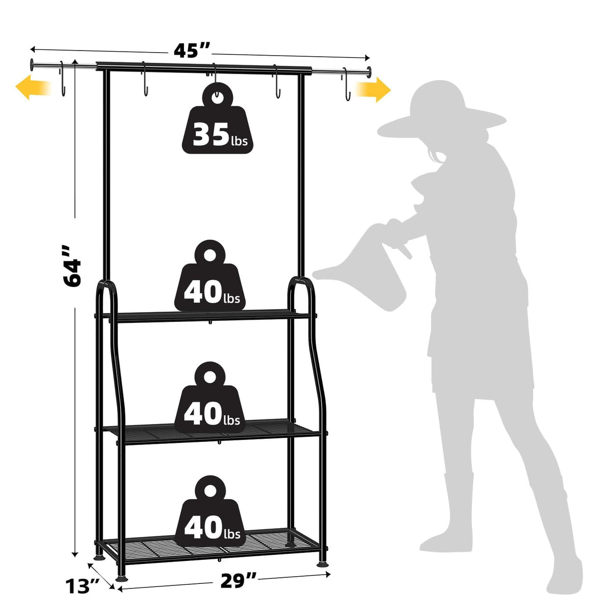Metal 3-Tier Hanging Plant Shelf - Black for Living Room