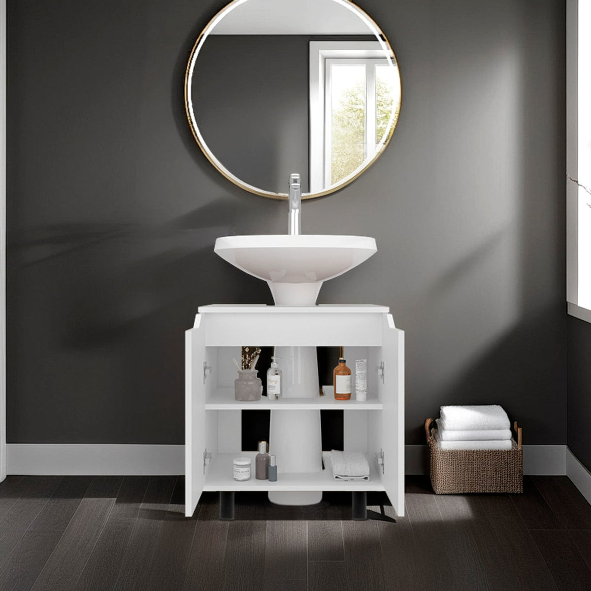 White Bathroom Vanity Cabinet with Storage