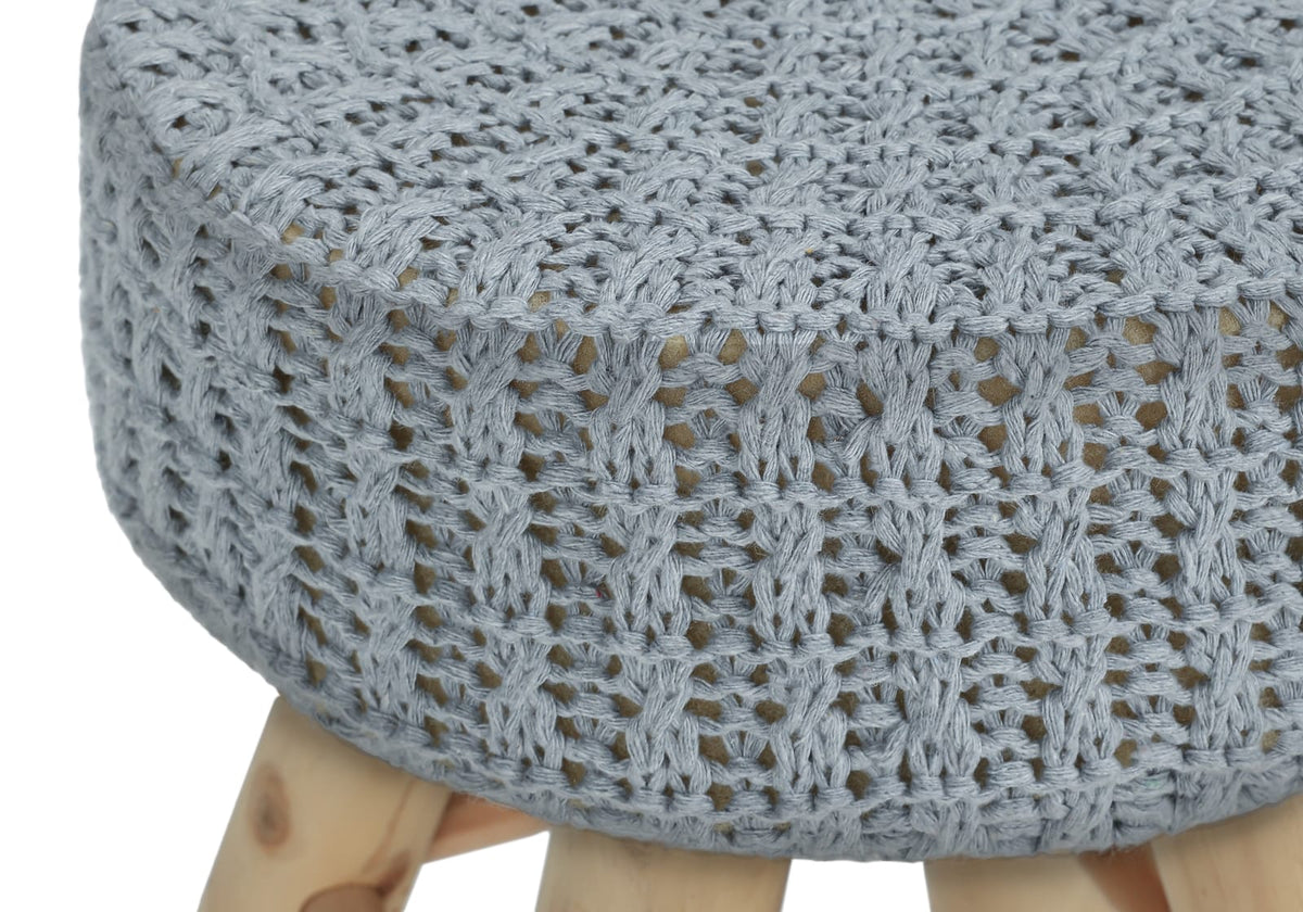 Grey Round Foam Ottoman with Wood Legs for Guest Room Seating for Living Room