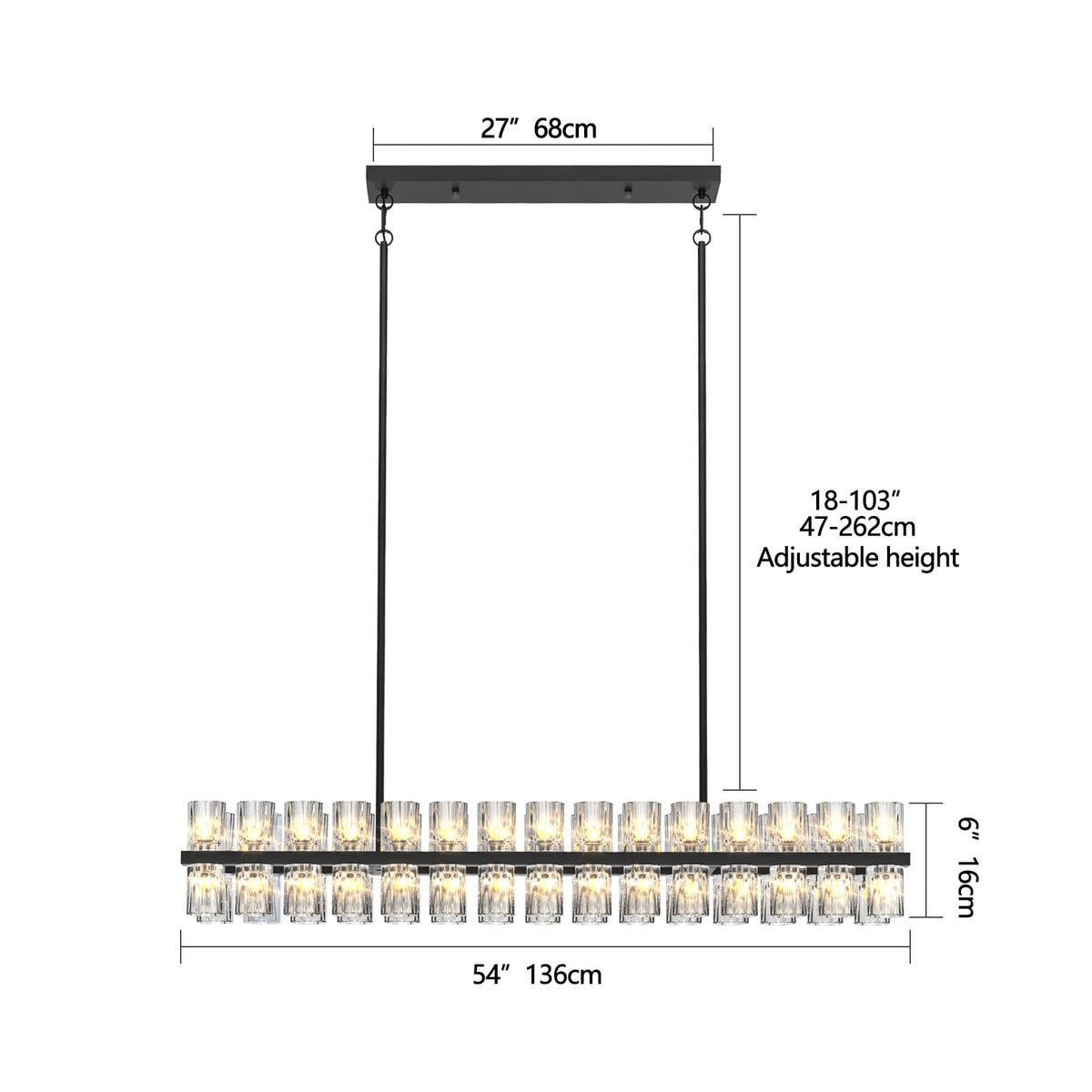 Rectangular Luxurious Crystal Chandelier - Black Frame, Iron Material