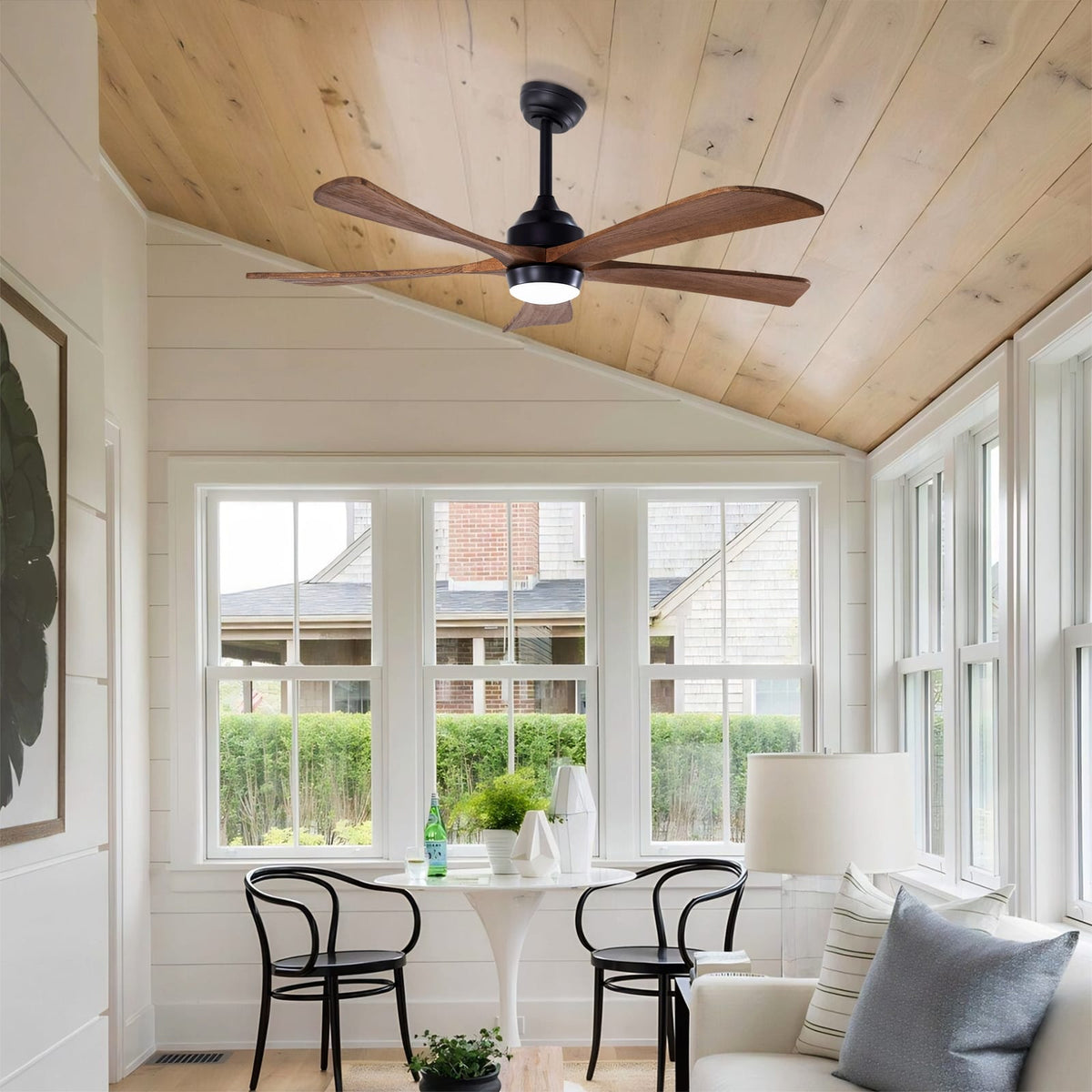 52" Solid Wood Ceiling Fan with Lights - Matte Black