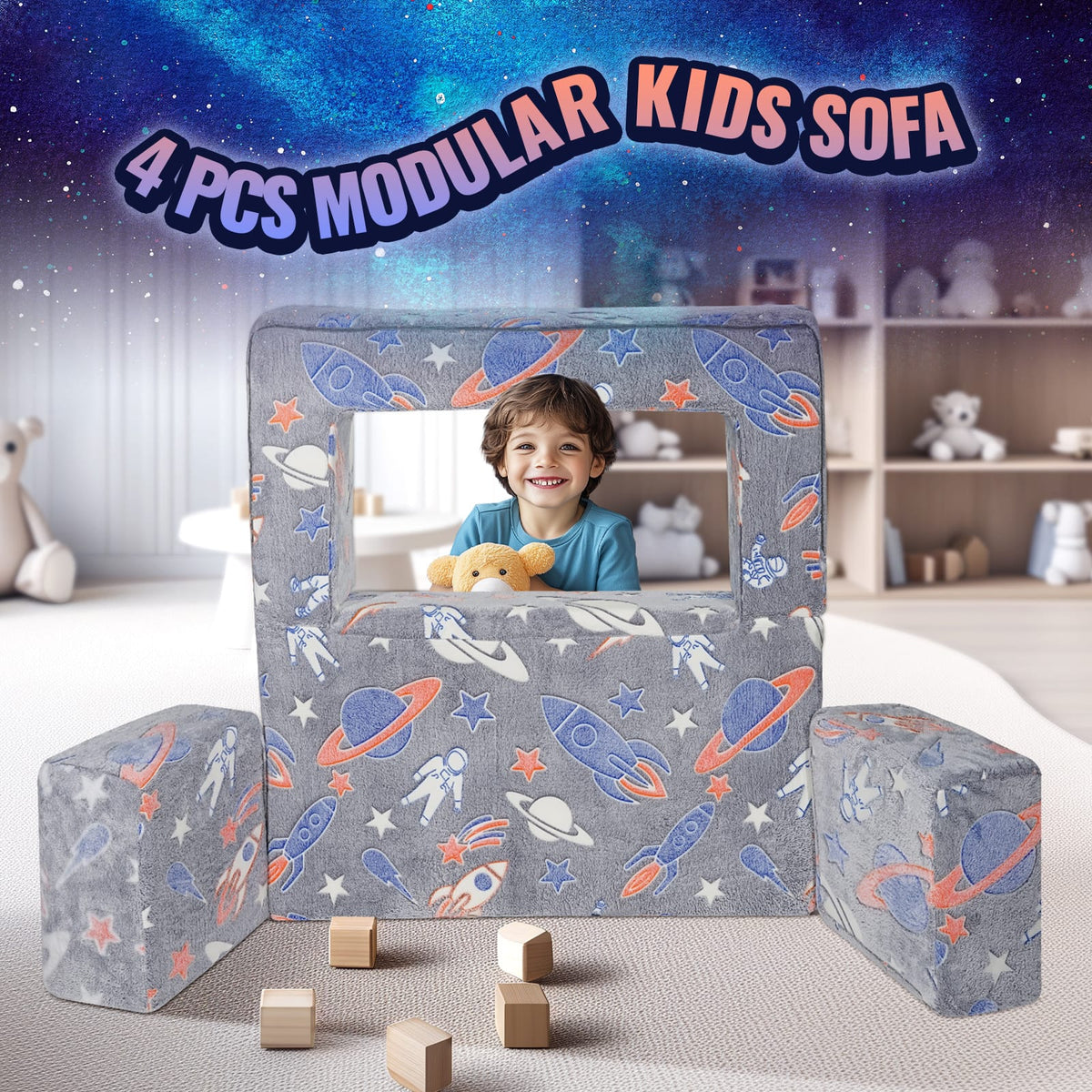 Kids Couch 4Pcs Toddler Sofa Bed, Dark Grey - Youth Furniture