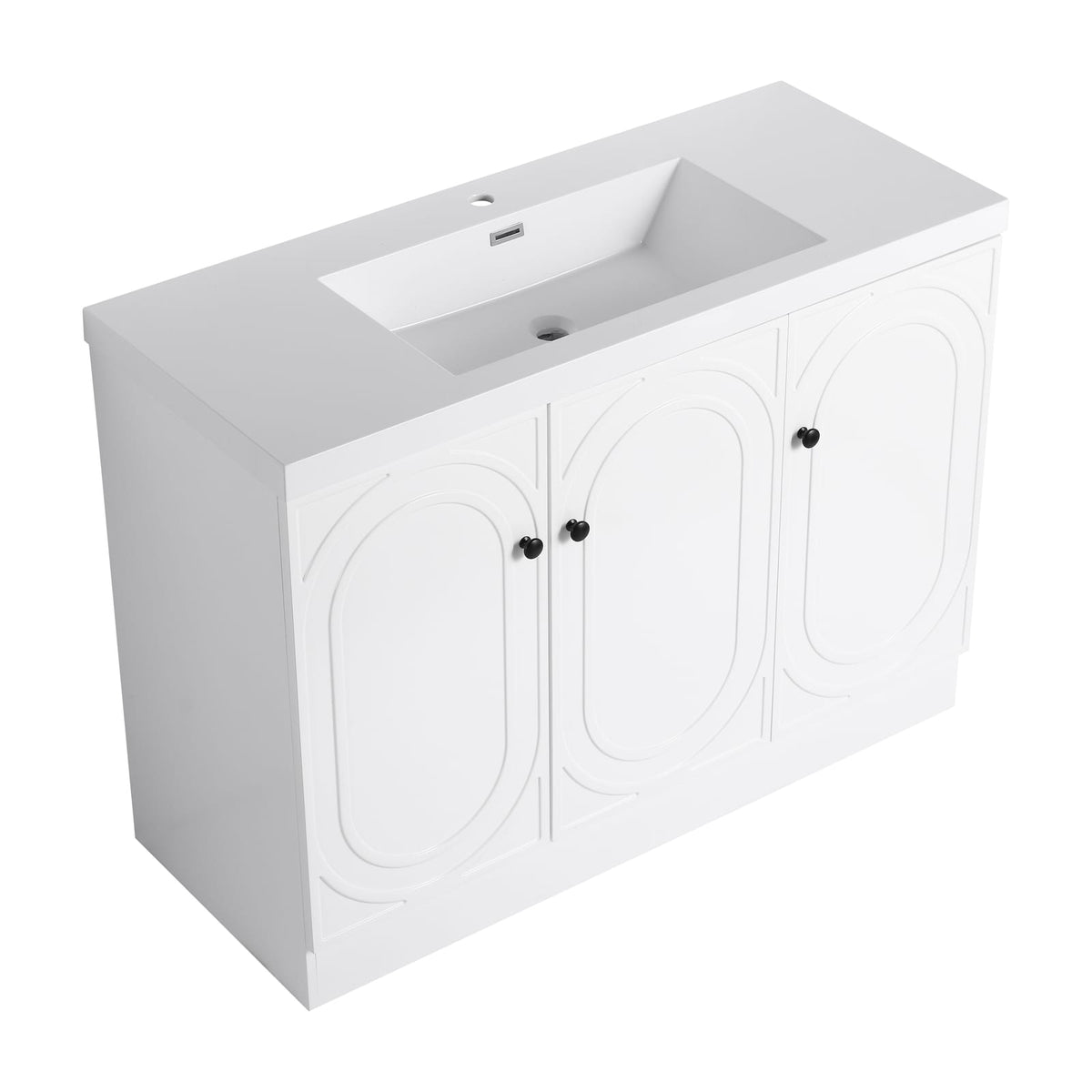 White Plywood Bathroom Vanity with Storage