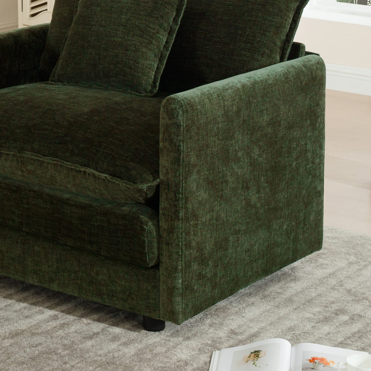 Upholstered Chenille Sectional Sofa - 4 Piece with Ottomans, Green