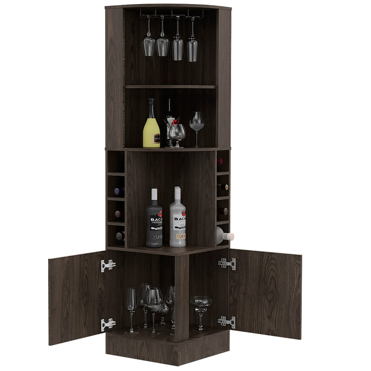Brown Wine Rack Cabinet - 8 Bottle Storage for Dining Room