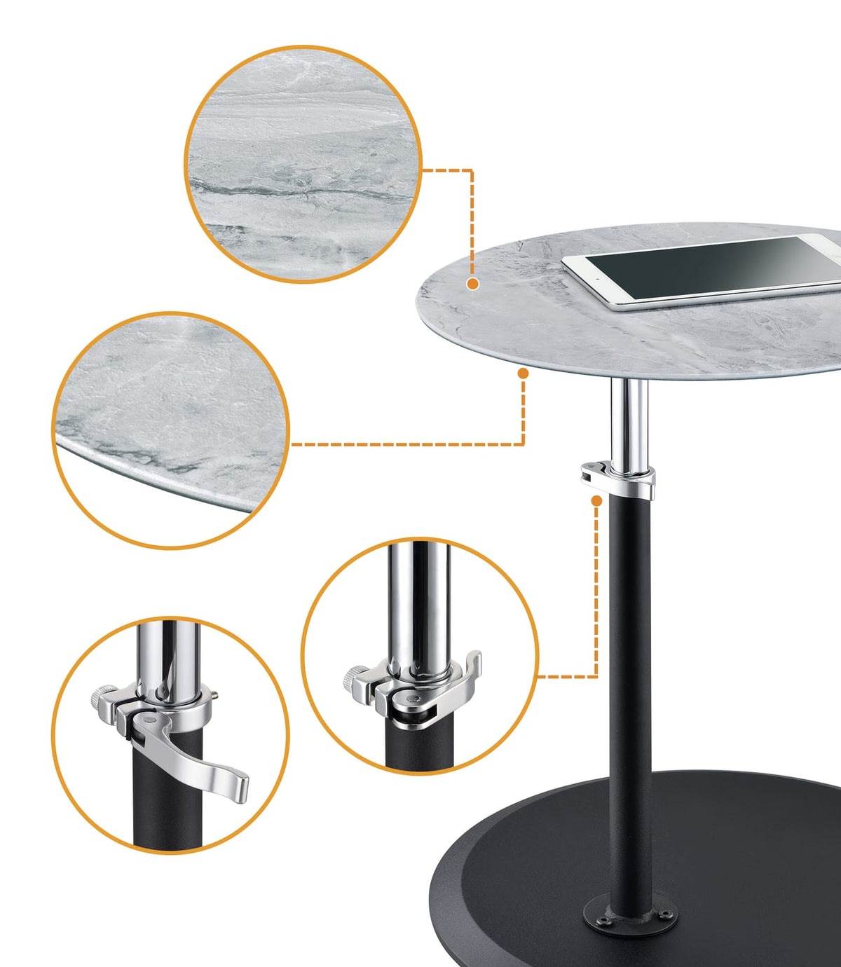 Orbit End Table - Gray Marble Glass Top