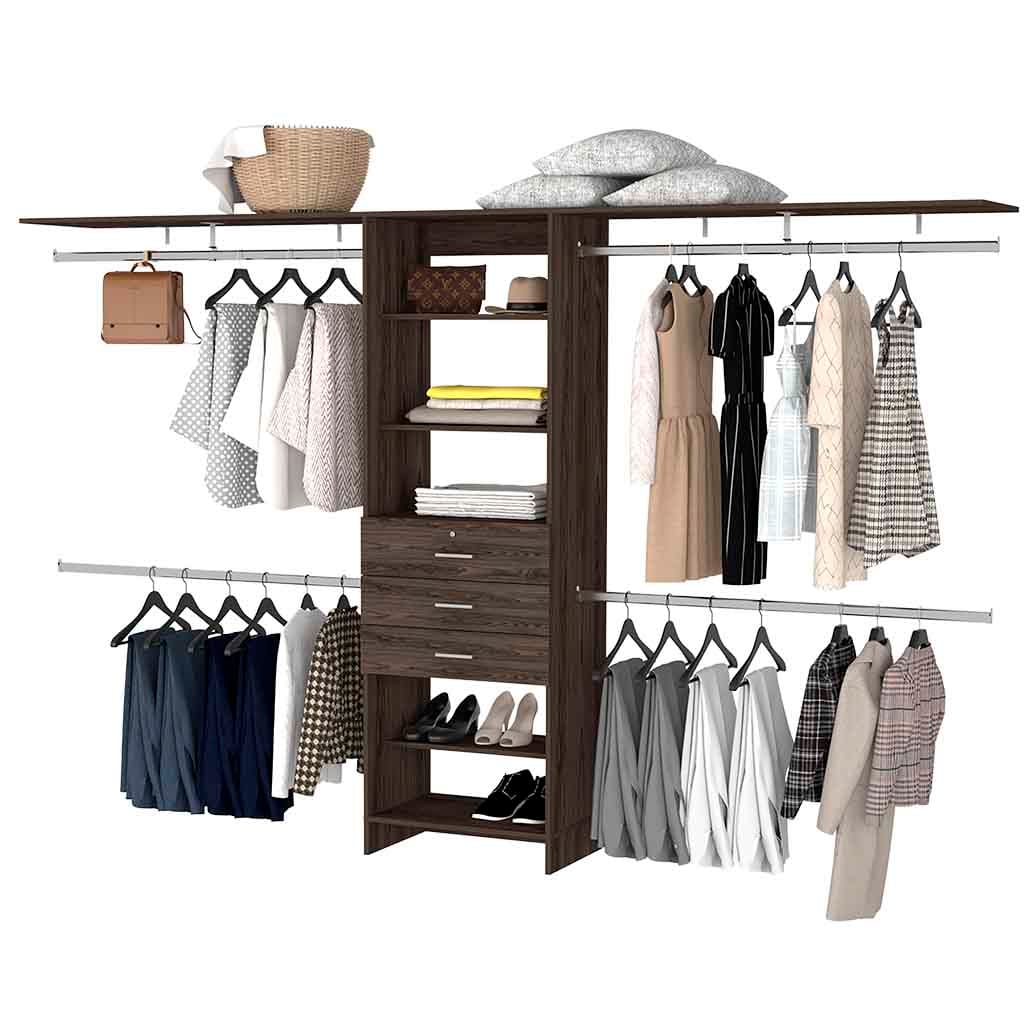 Brown Particle Board 3-Drawer Closet System 118" W