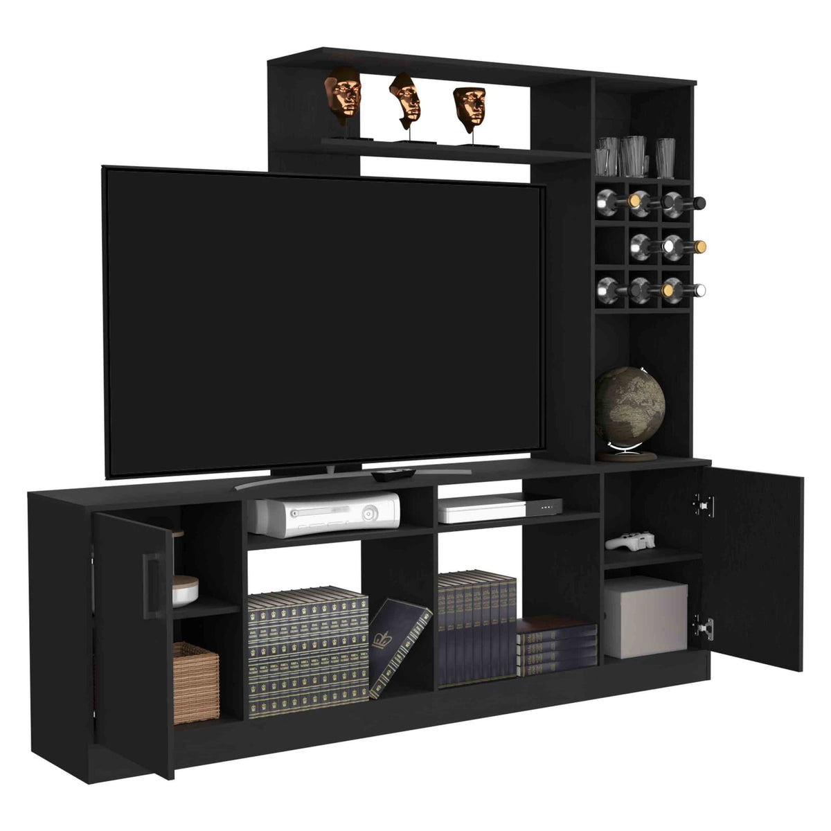 65-Inch TV Stand - Black Modern Entertainment Center