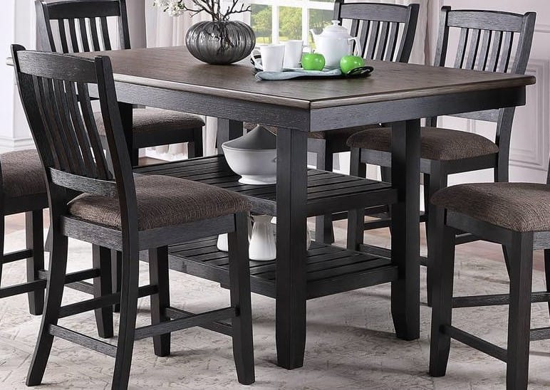 Coffee & Gray Rubberwood Dining Table - 2 Storage Shelves
