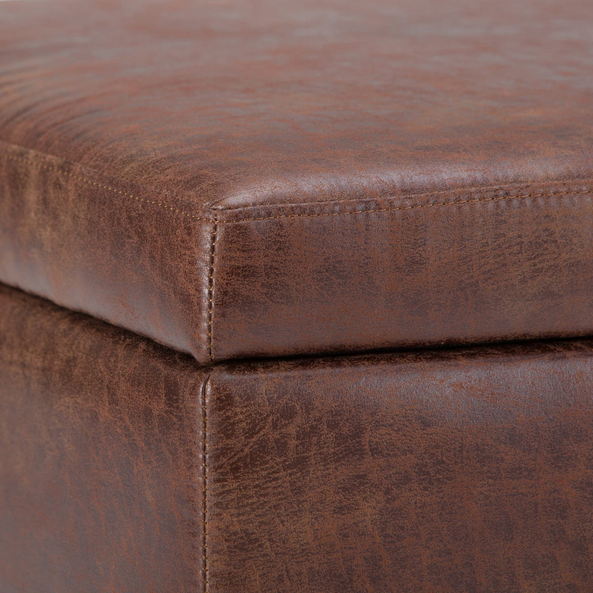 Dark Brown Faux Leather Storage Ottoman - 34" Wide for Living Room