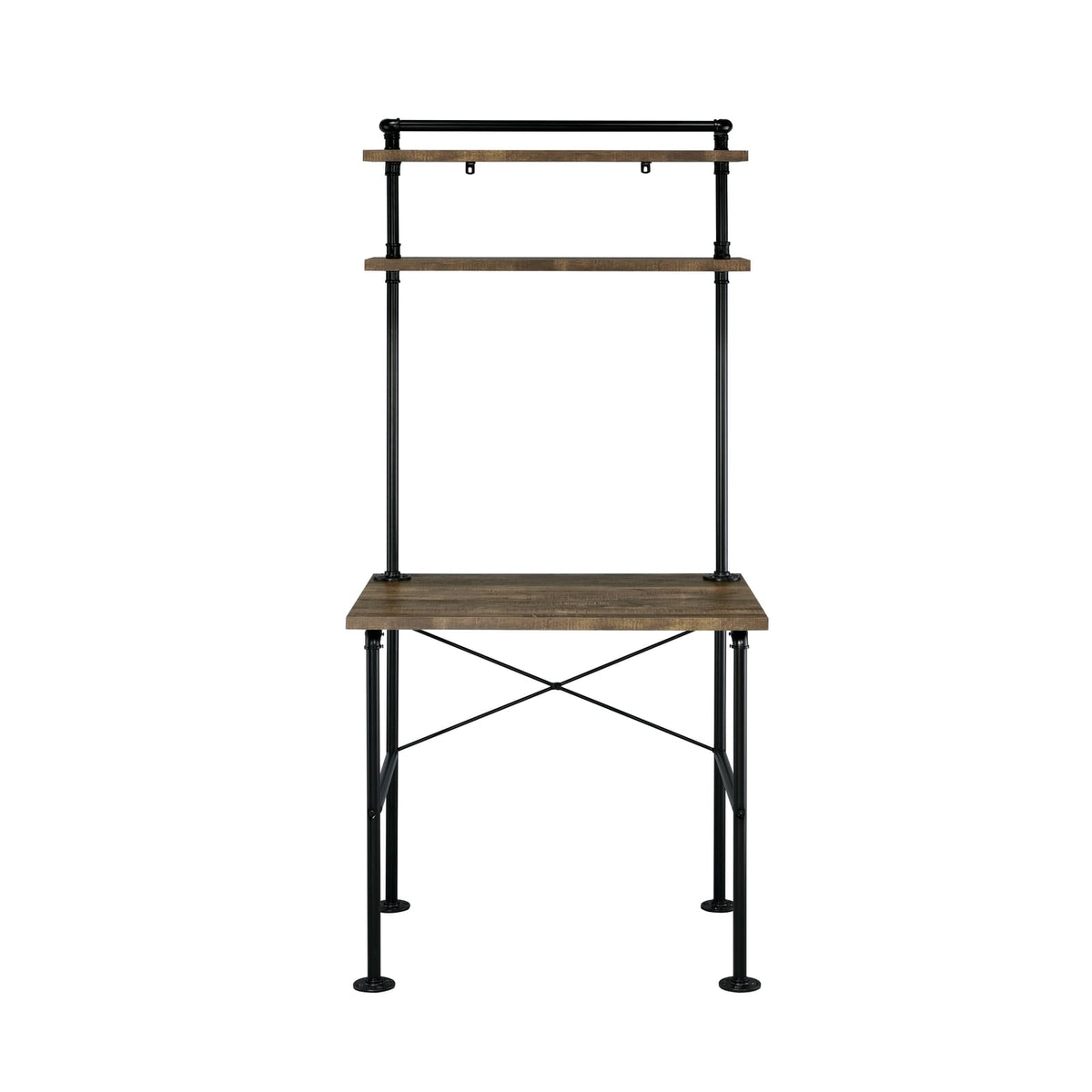 Ensata Rustic Oak & Black Finish Writing Desk - Home Office Storage
