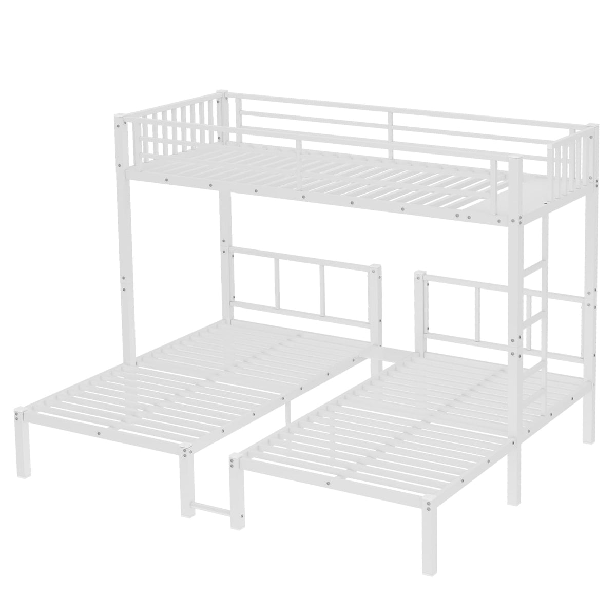 Metal Triple Bunk Bed - White, Detachable & Safe for Bedroom