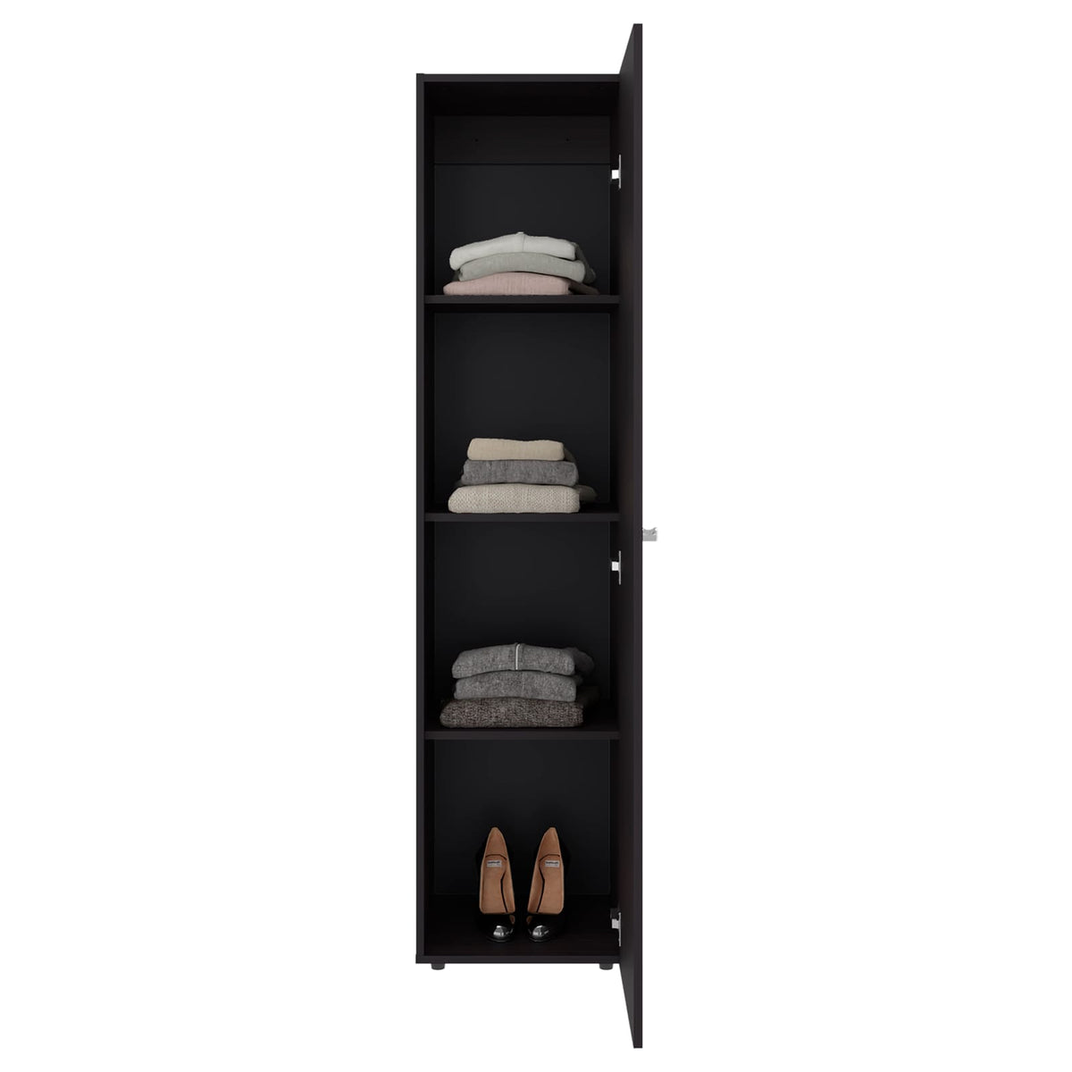 Dark Walnut Tall Cabinet with Mirror - 3 Shelves for Living Room